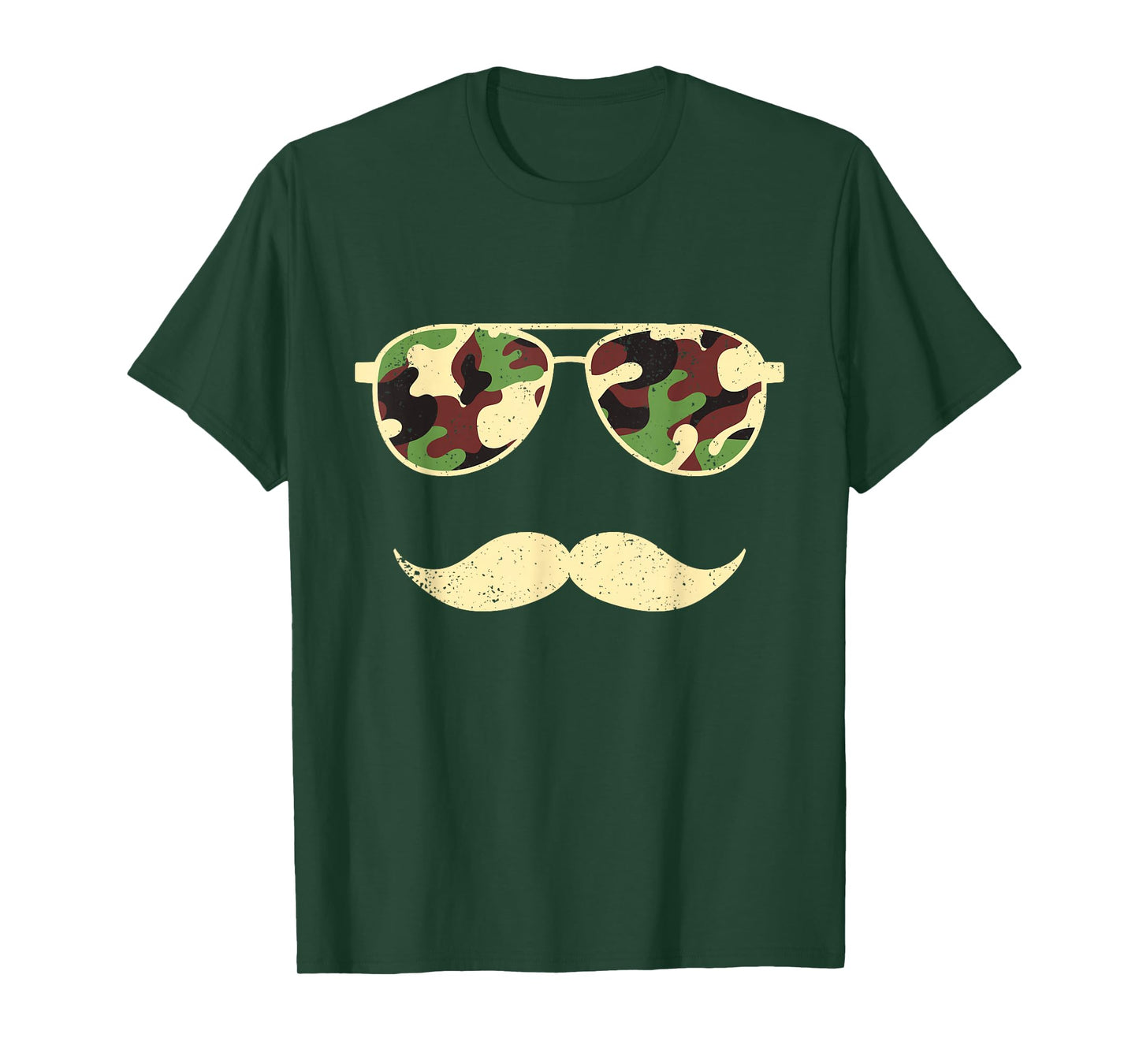 Camo Sunglasses Mustache Funny Retro Camo Veterans Day T-Shirt