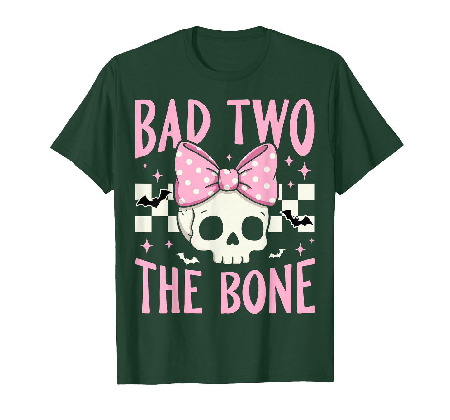 Bad Two The Bone Skull with Pink Bow for Halloween T-Shirt