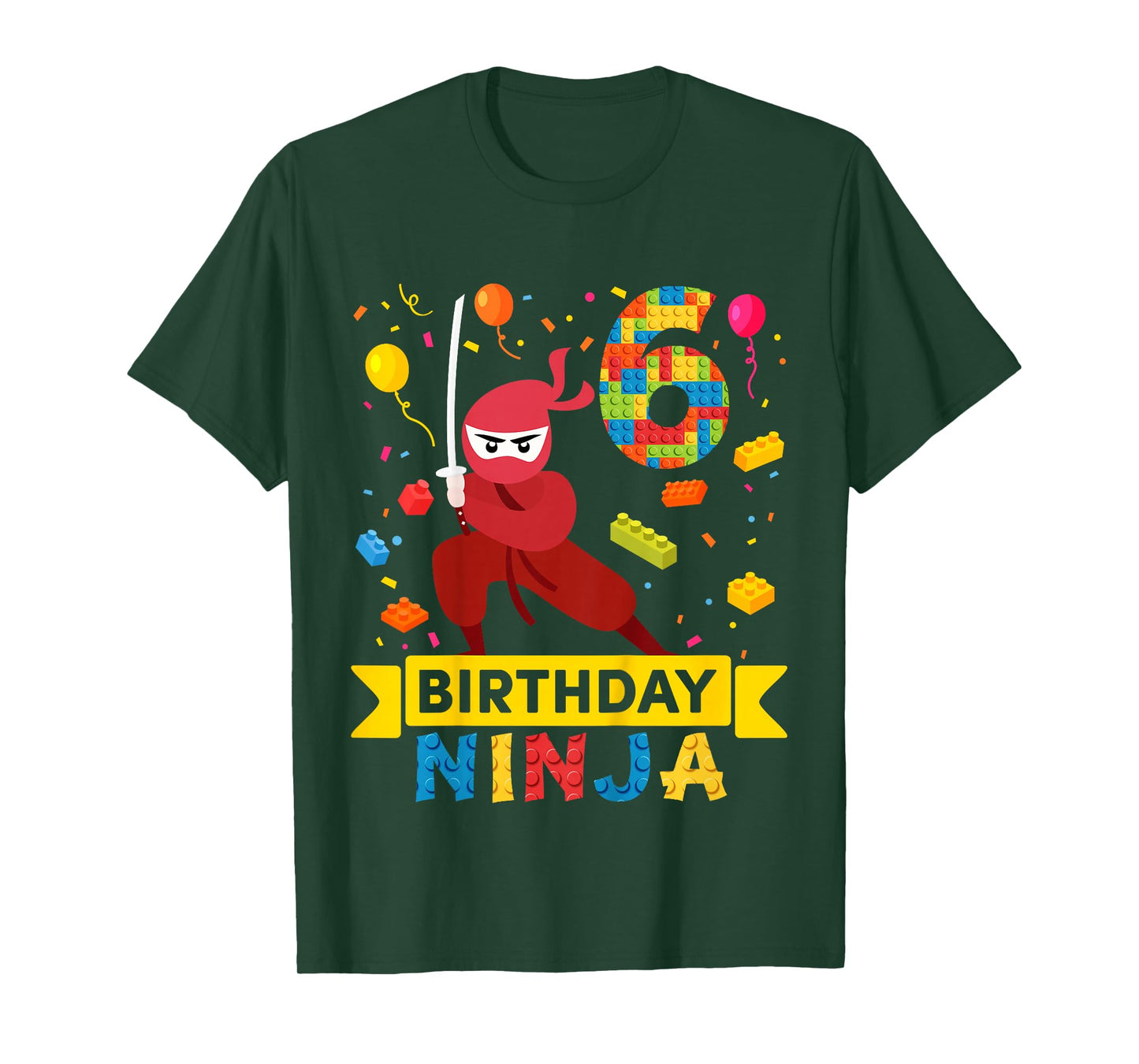 Kids 6 Year Old Building Blocks Ninja 6th Birthday Boy T-Shirt