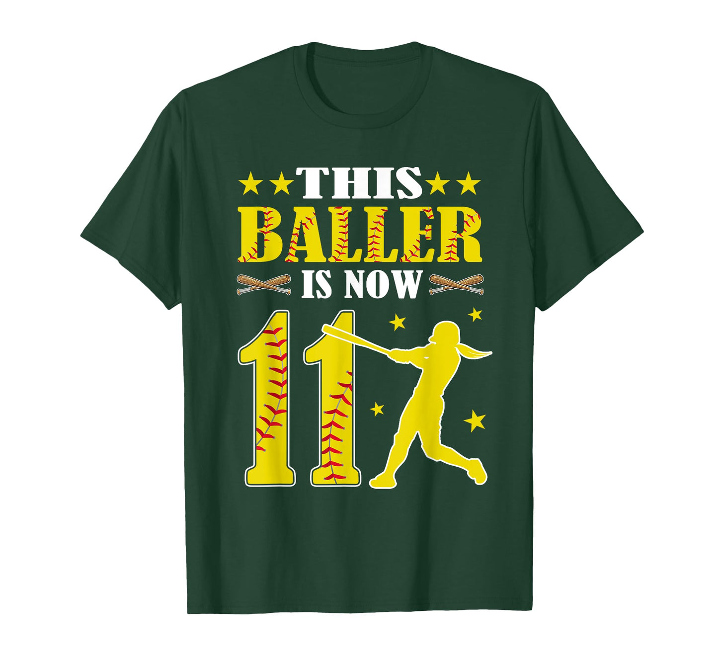 This Baller Is Now 11 Year Old Birthday Girl Softball 11th T-Shirt