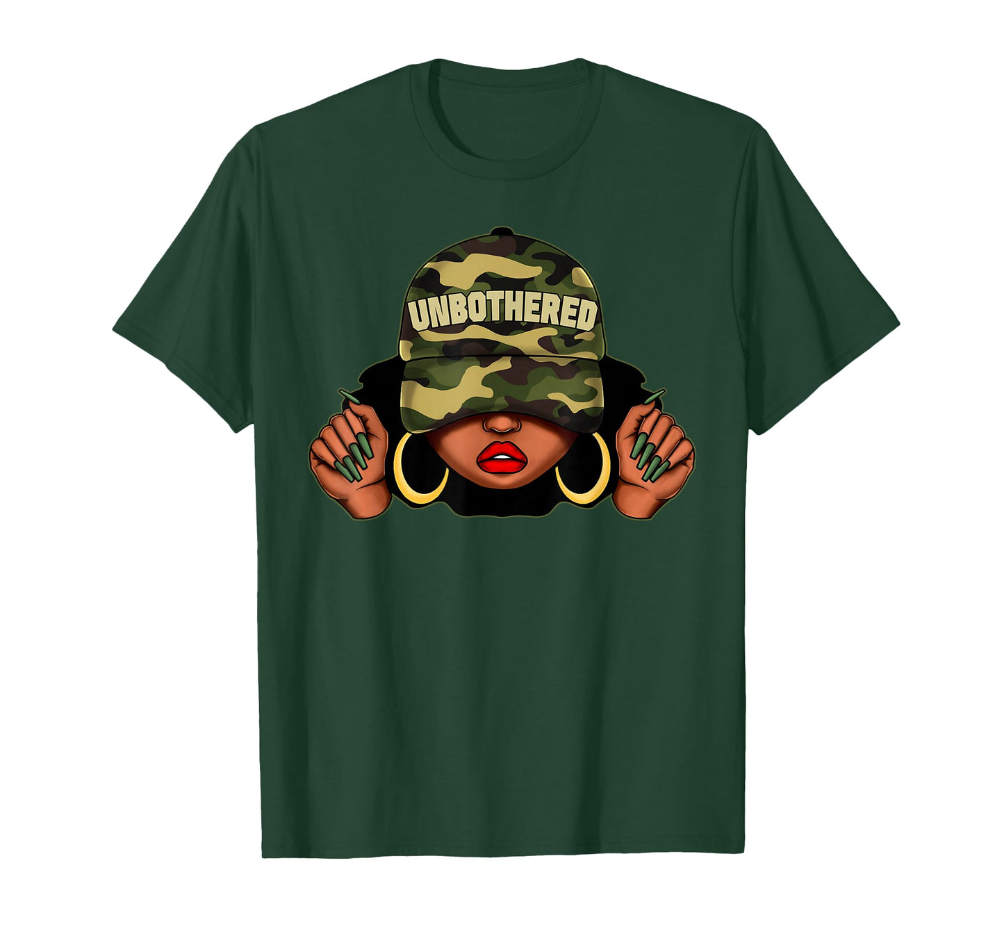 Unbothered Black Girl With Cap Camo Afro Woman Black Queen T-Shirt