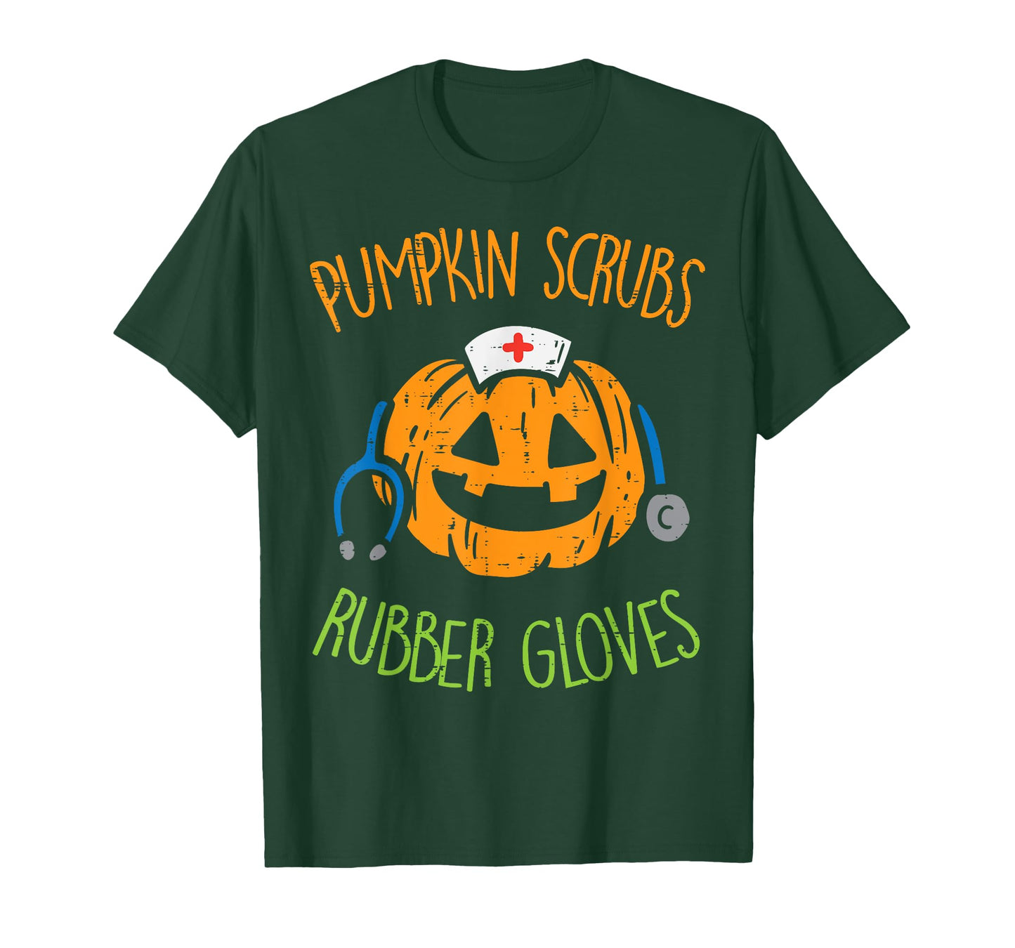 Pumpkin Scrubs Rubber Gloves Halloween Costume Nursing Nurse T-Shirt