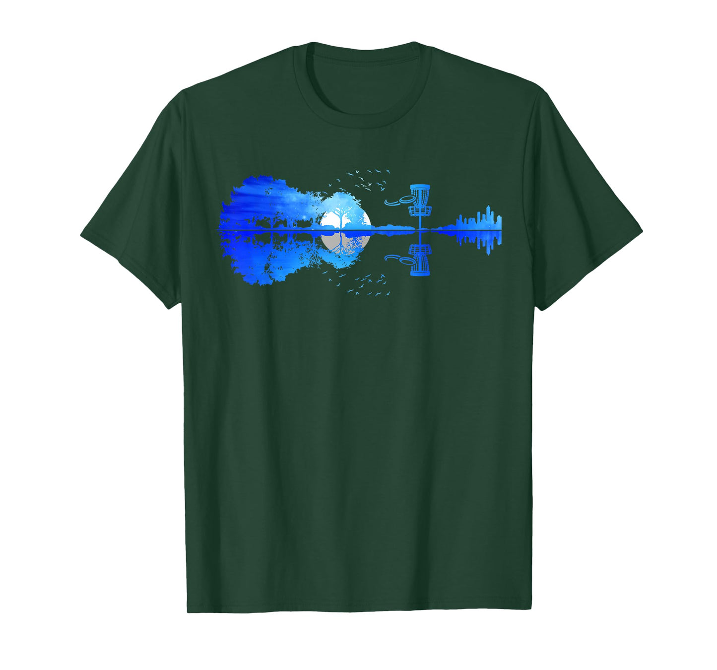 Men Disc Golf Frisbee Golfer Sunset Guitar Guitarist Golfing T-Shirt