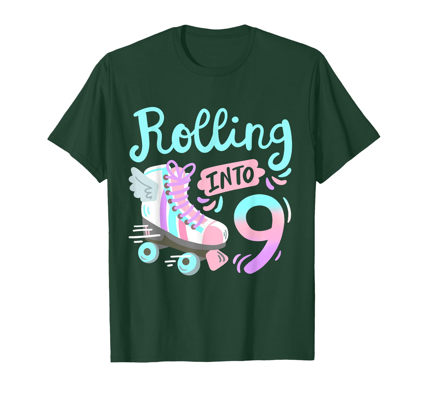 Rolling Into 9 Roller Skates Skater Girl 9th Birthday Party T-Shirt