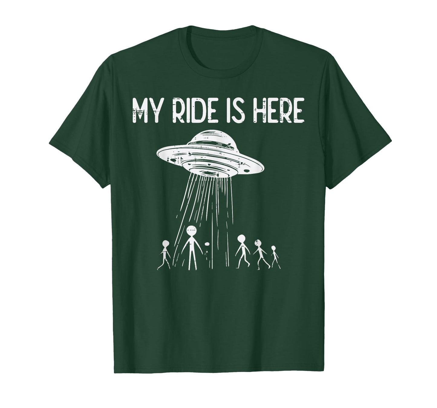 Alien UFO My Ride Is Here Funny Flying Saucer Kids Men Women T-Shirt