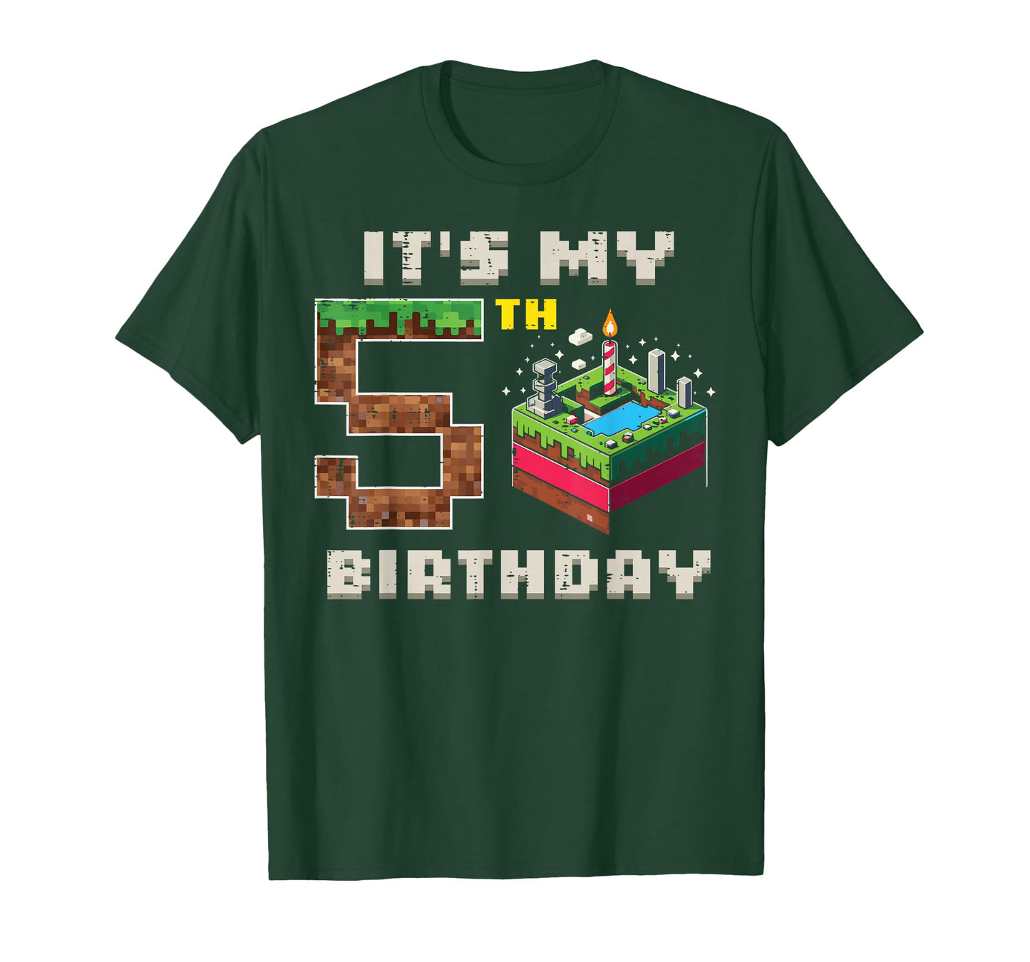 My 5th Birthday Pixel Game 5 Cake Video Gamer Boys Kid Youth T-Shirt