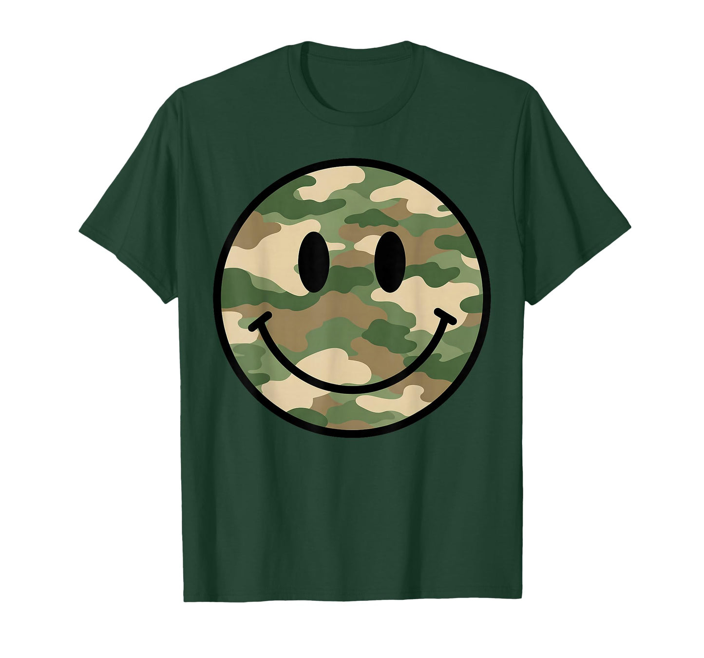 70s Camo Smile Face Smiling Happy Camouflage Lover Funny T-Shirt