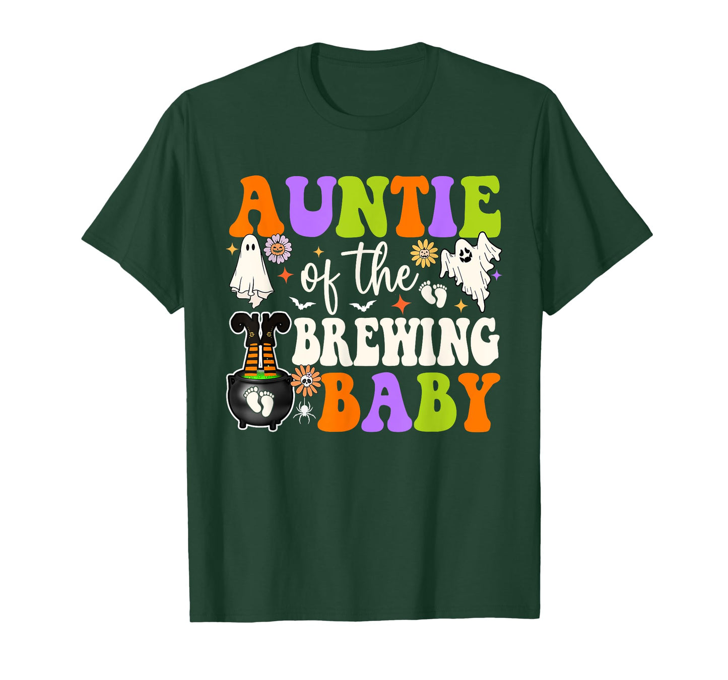 Auntie of Brewing Baby Halloween Theme Baby Shower Spooky T-Shirt