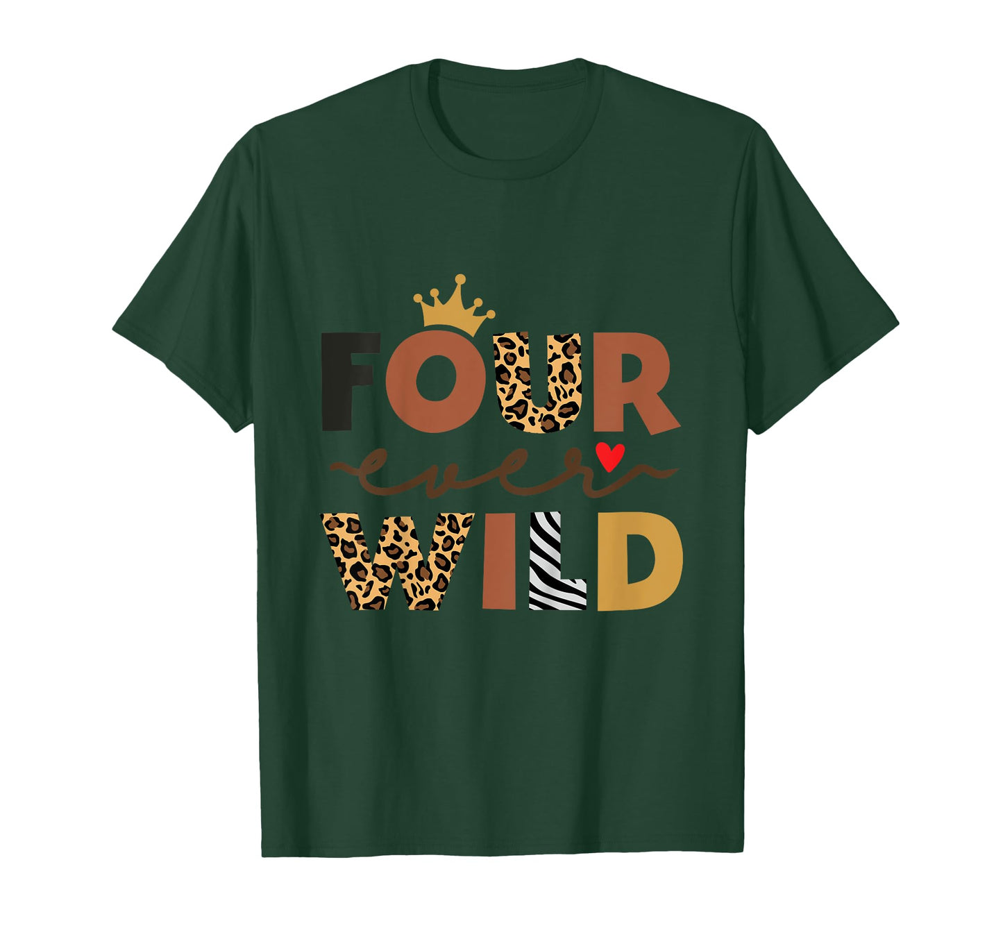 Kids Four Ever Wild Pink 4th Birthday Girl Crown Leopard T-Shirt