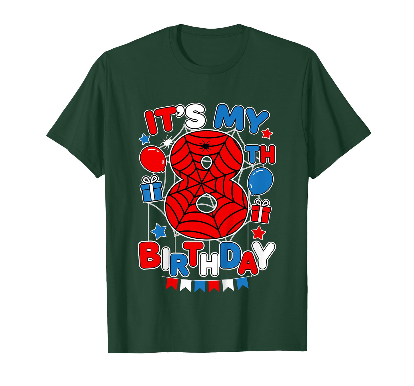 Kids It's My 8th Birthday Spider Theme Party 8 Year Old Boys Kids T-Shirt