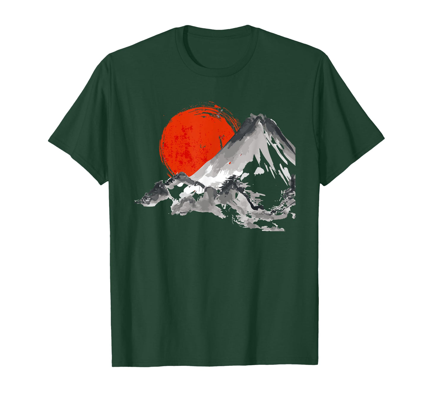Japanese Rising Sun Over Mount Fuji Watercolor T Shirt T-Shirt