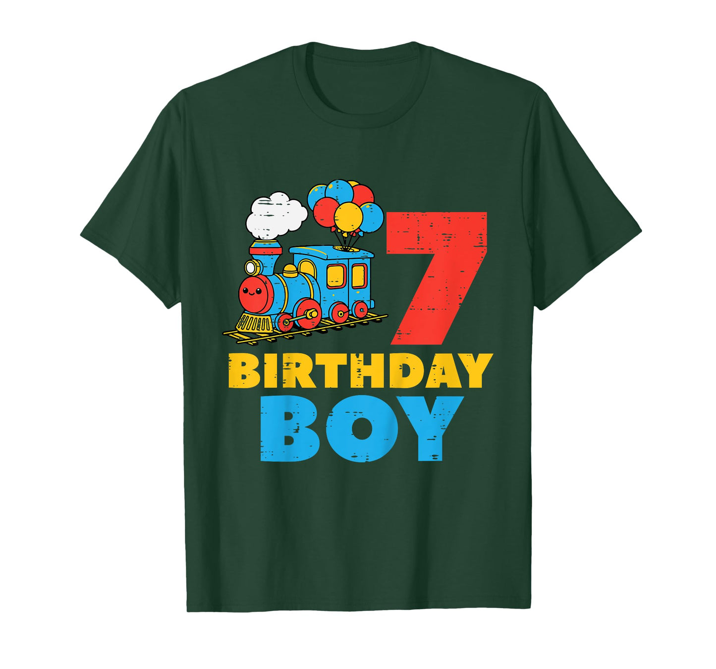 Kids 7th Bday Train Birthday Boy 7 Seven Year Old Party Boys Kids T-Shirt