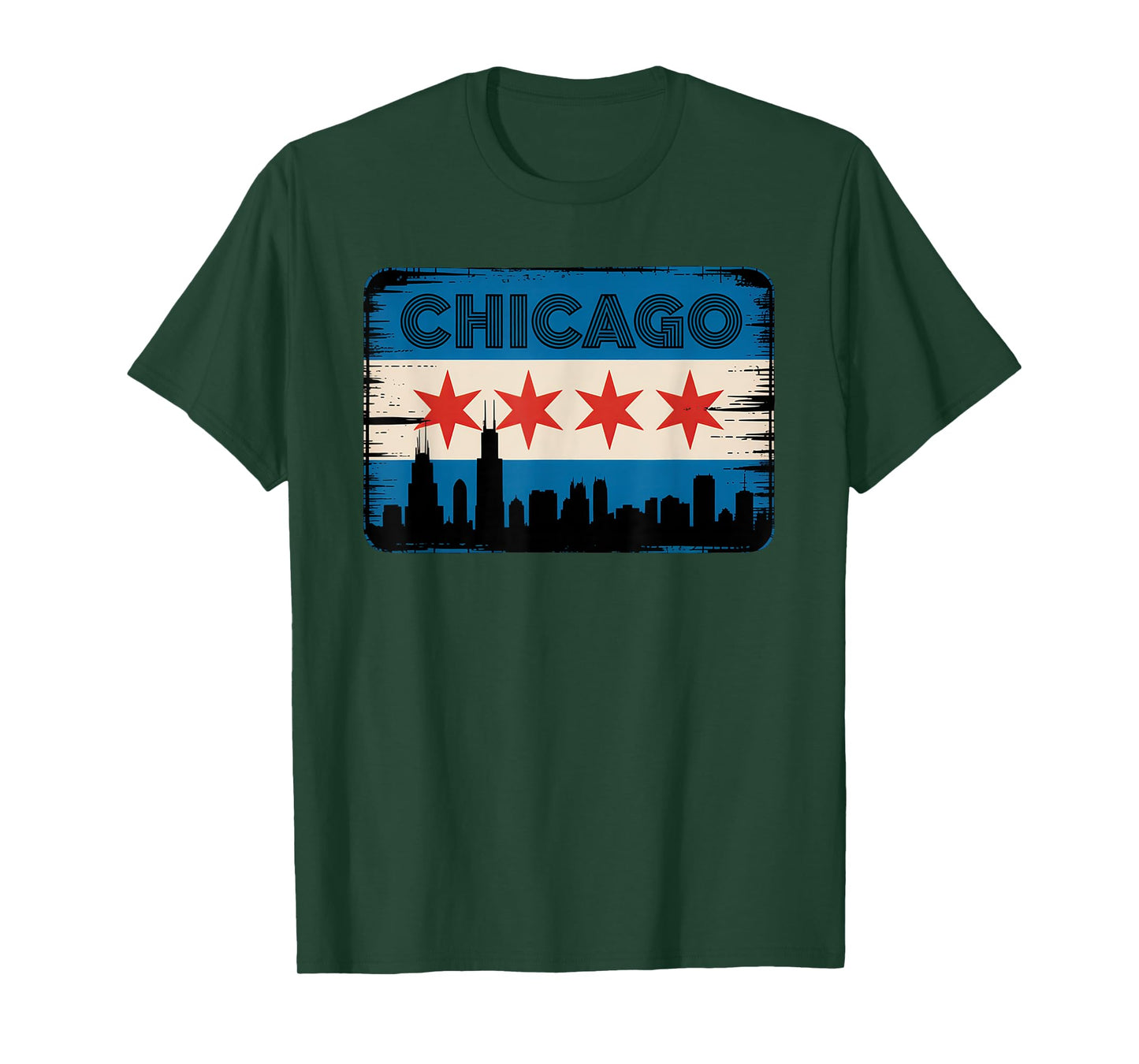 Chicago Skyline Flag Distressed Vintage Design T-Shirt