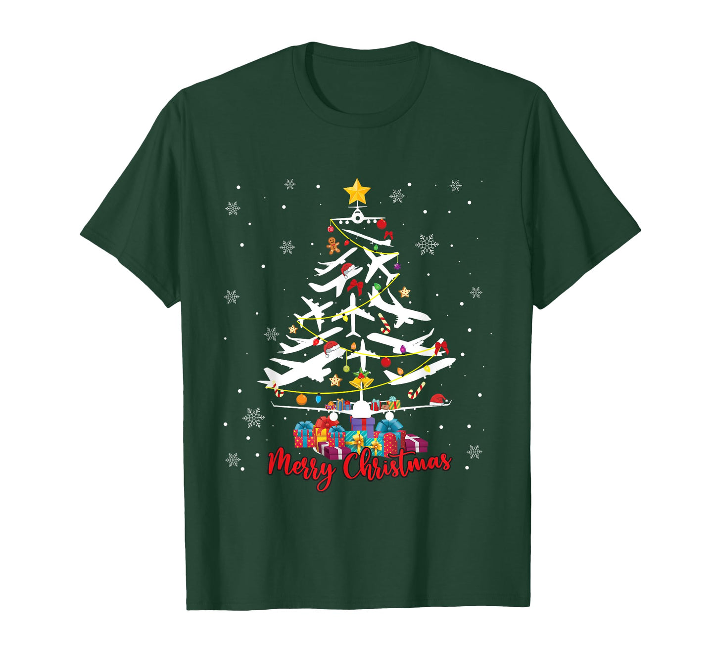 Airplane Christmas Tree Merry Xmas Most Likely Pilot T-Shirt
