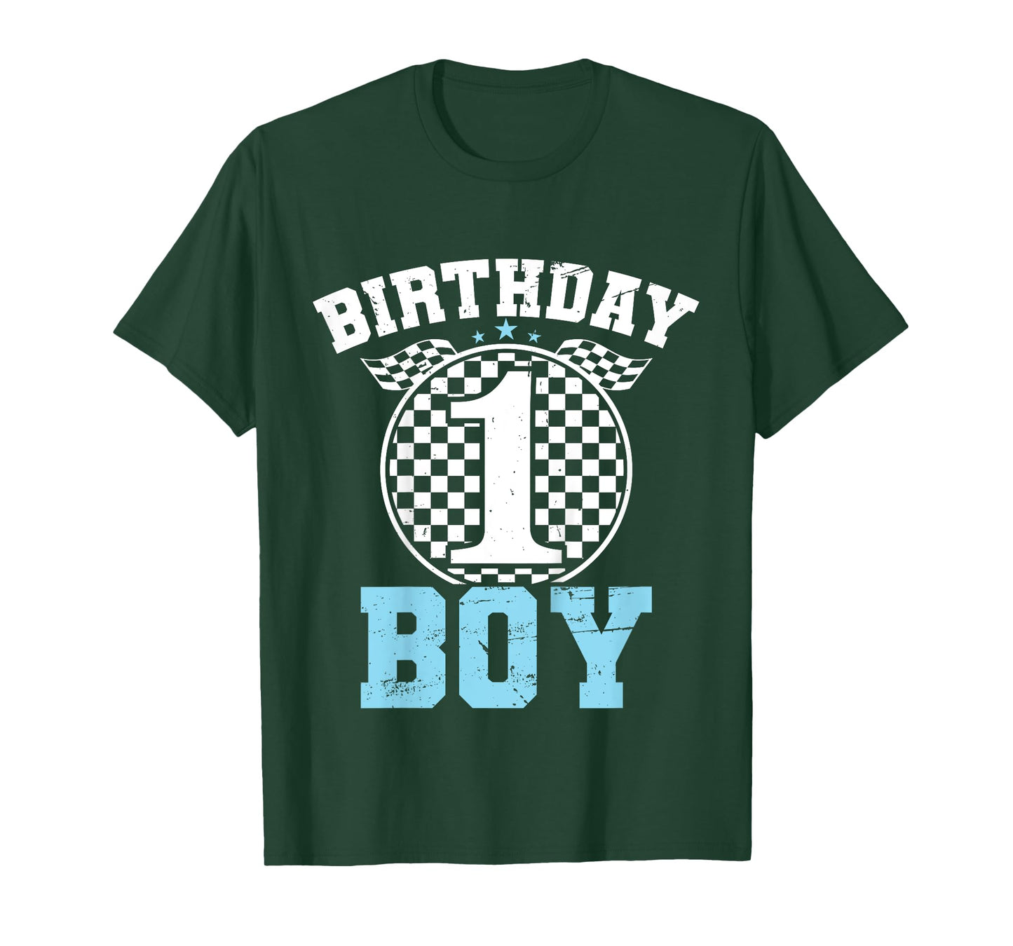 Kids 1st Birthday Boy 1 One Race Car 1st Birthday Racing Car Flag T-Shirt