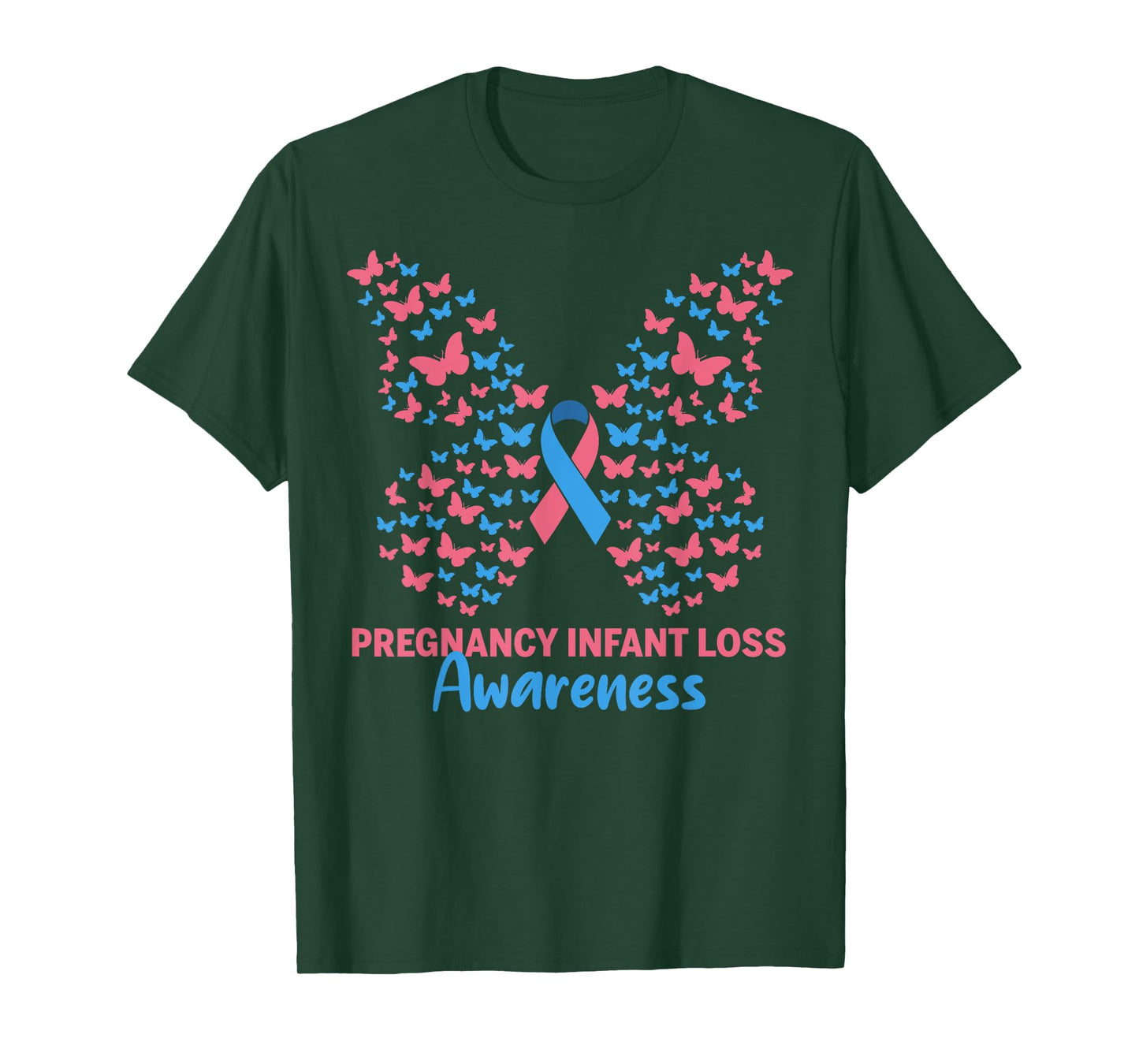 Pregnancy Infant Loss Awareness Pink & Blue Ribbon Butterfly T-Shirt