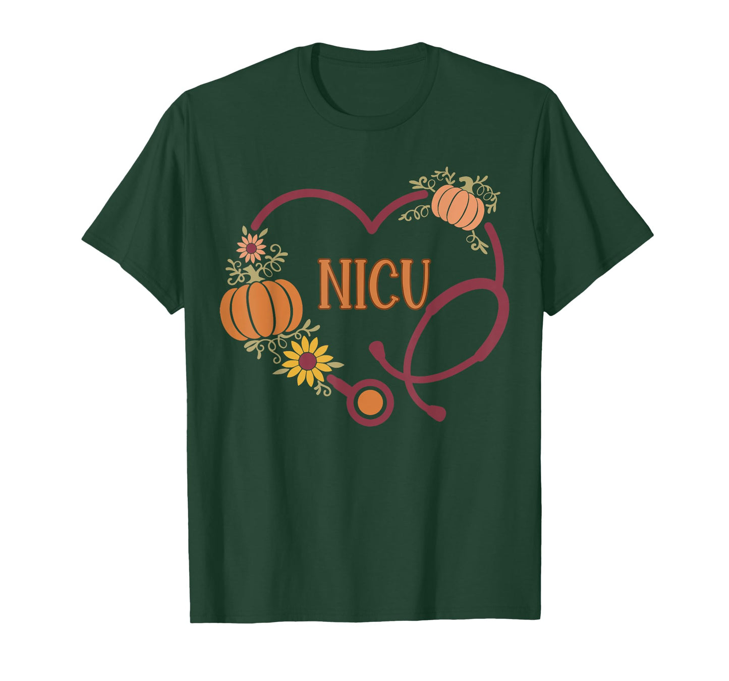 Retro NICU Nurse Stethoscope Heart Pumpkin Fall Thanksgiving T-Shirt