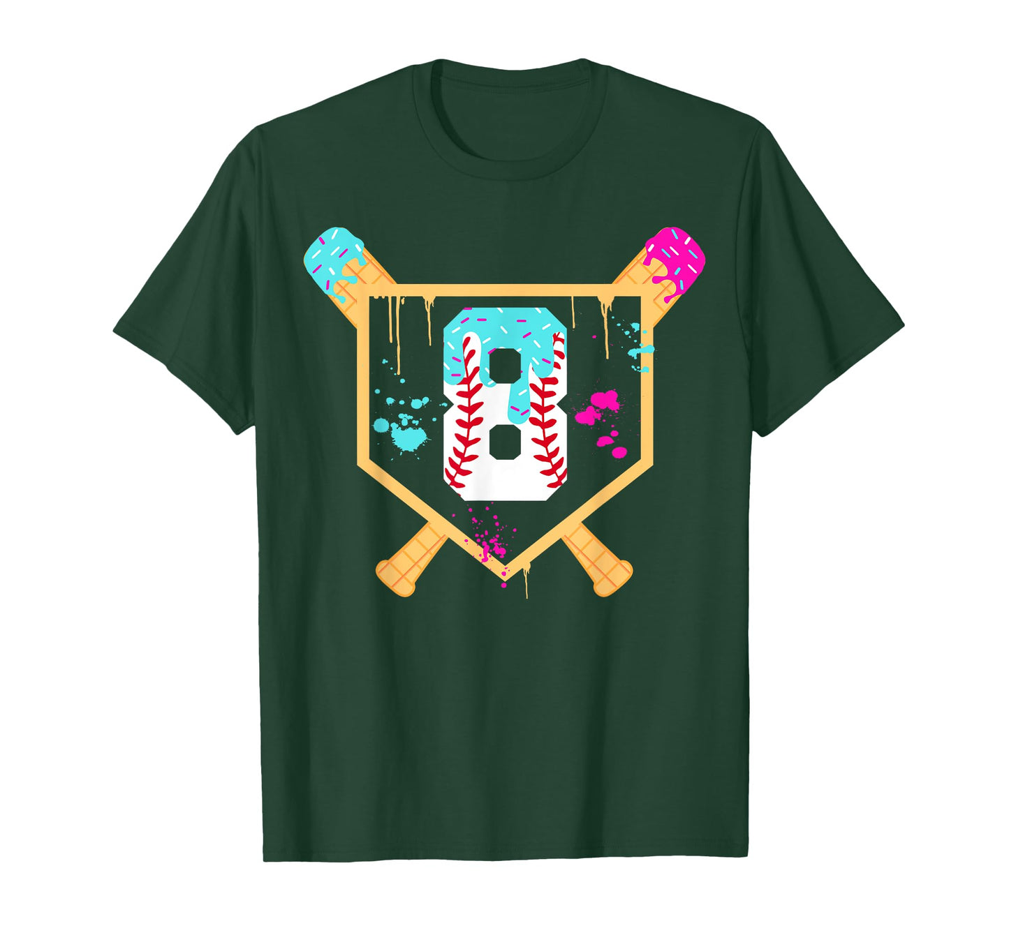 Baseball 8 Year Old Ice Cream Drip 8th Birthday Boy 8 T-Shirt