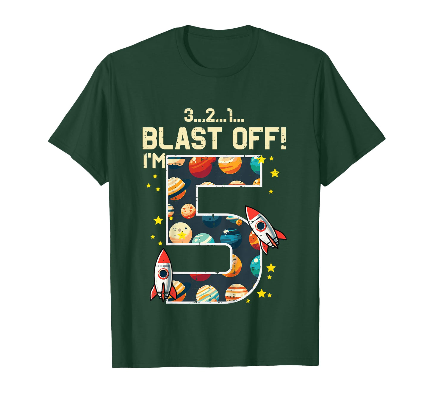 5th Birthday Rocket Space Bday Blast Off Im 5 Boys Girls Kid T-Shirt