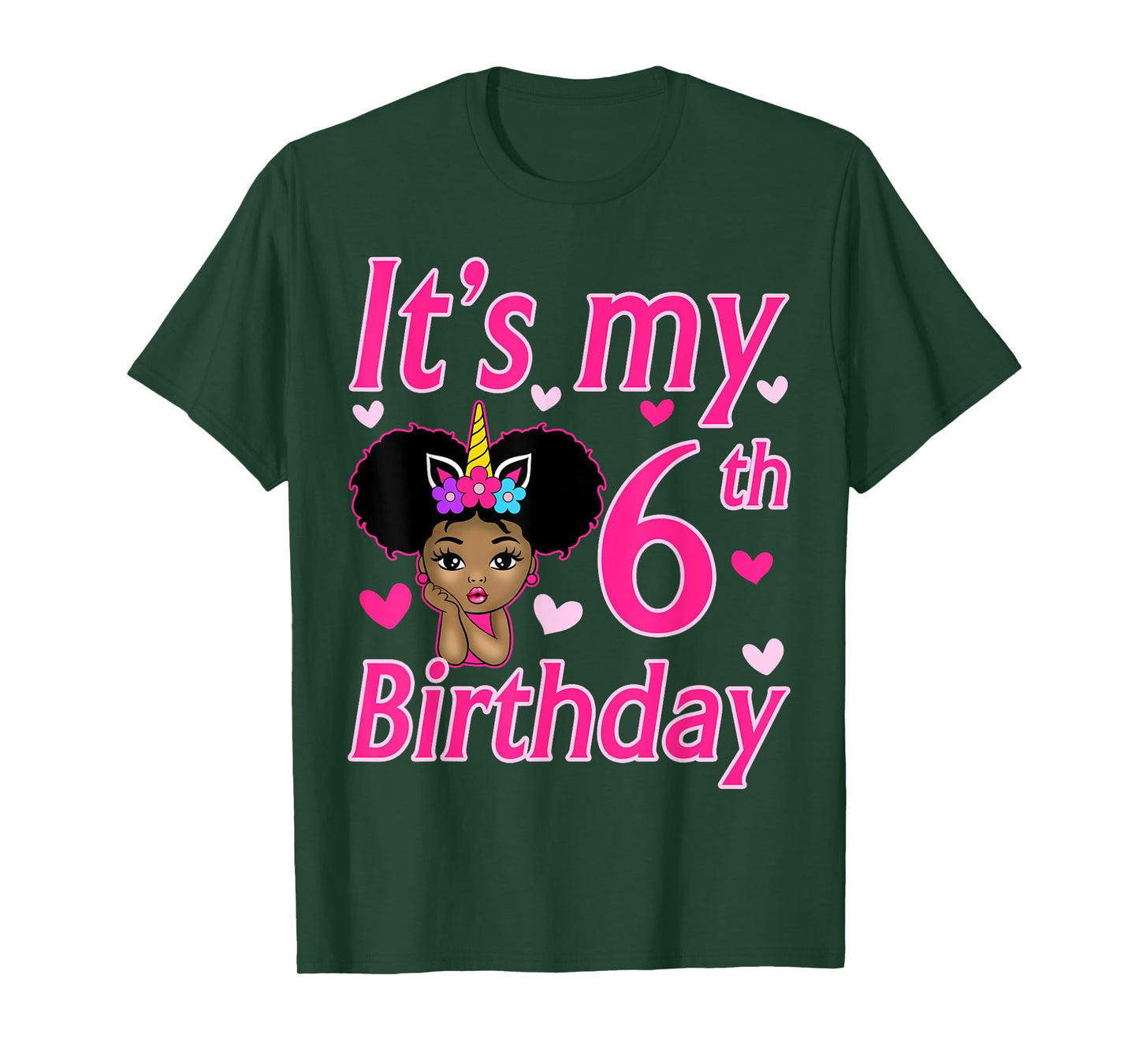 It's My 6th Birthday Girls 6 Years Old Black Girl Birthday T-Shirt