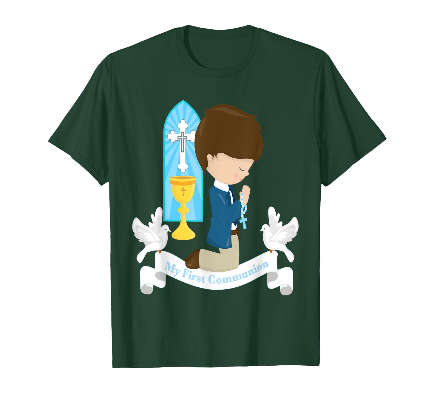 My First Communion Shirt Kids Children Son Boy Brunette T-Shirt