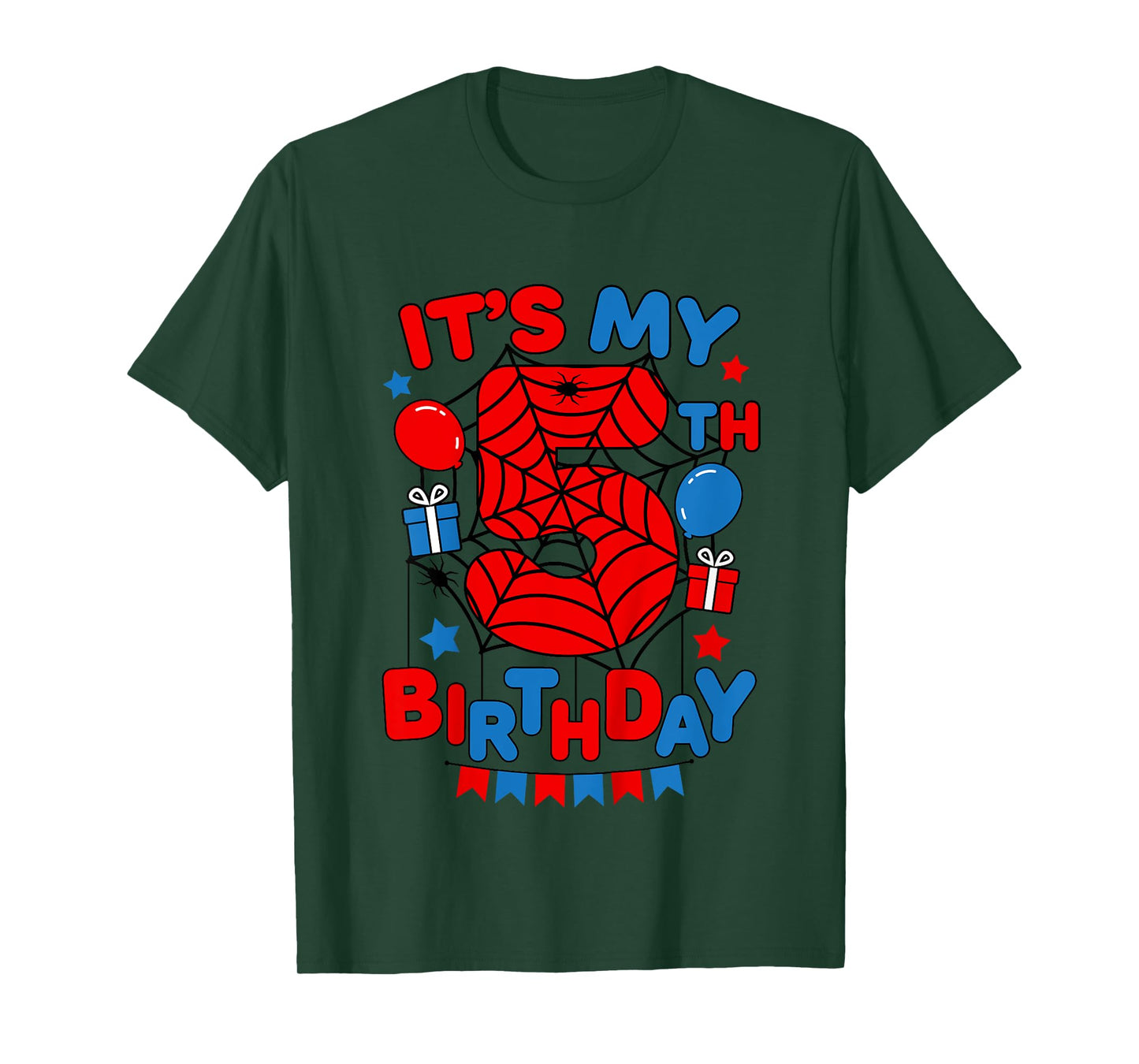 Kids It's My 5th Birthday Spider Theme Party 5 Year Old Boys Kids T-Shirt