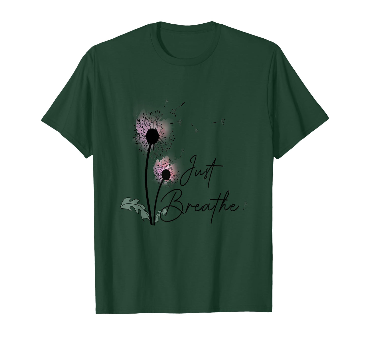 Dandelion Graphic Just Breathe Letter Print Inspirational T-Shirt