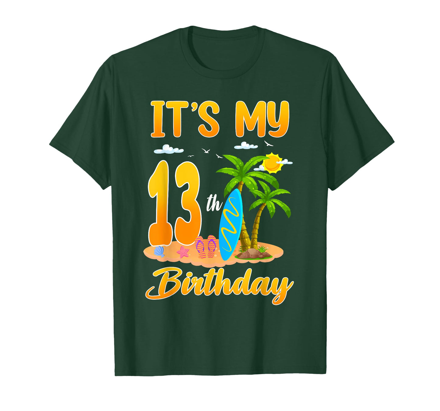 It's My 13th Birthday Surfing Beach Theme 13 Year Old T-Shirt