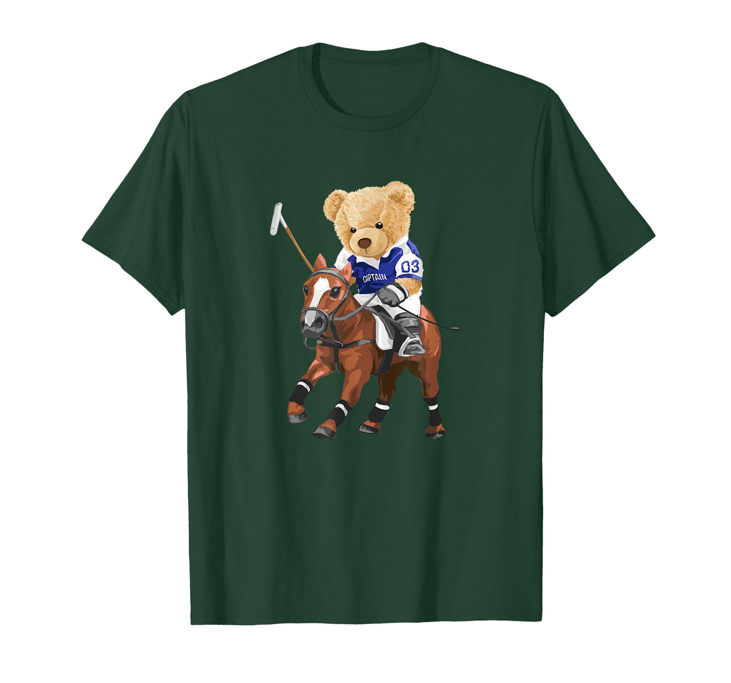 Cool Teddy Bear Playing Horse Polo Game Illustration Graphic T-Shirt
