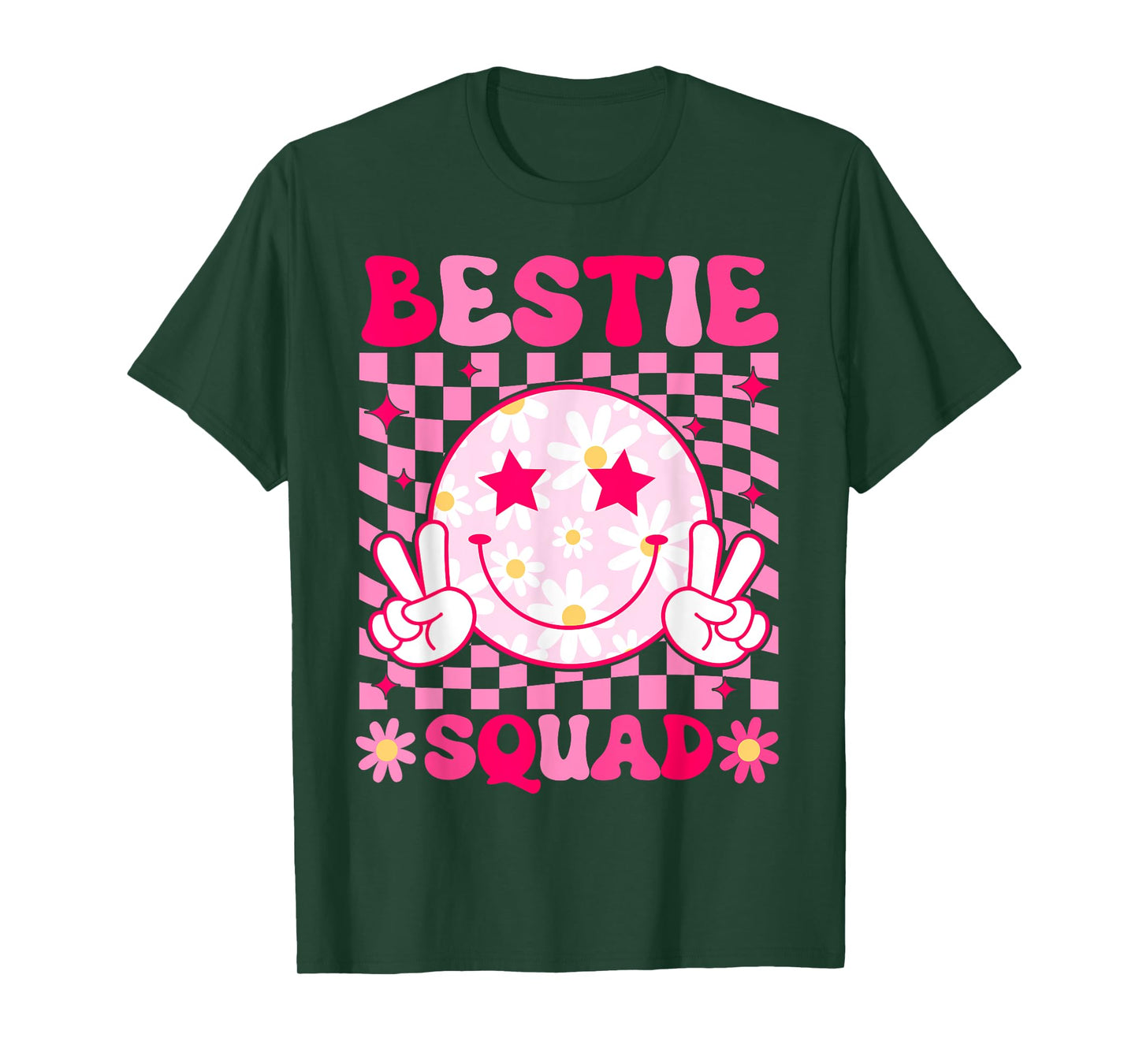 Groovy Bestie Squad Pink Smile Face Bestfriend Matching Bff T-Shirt