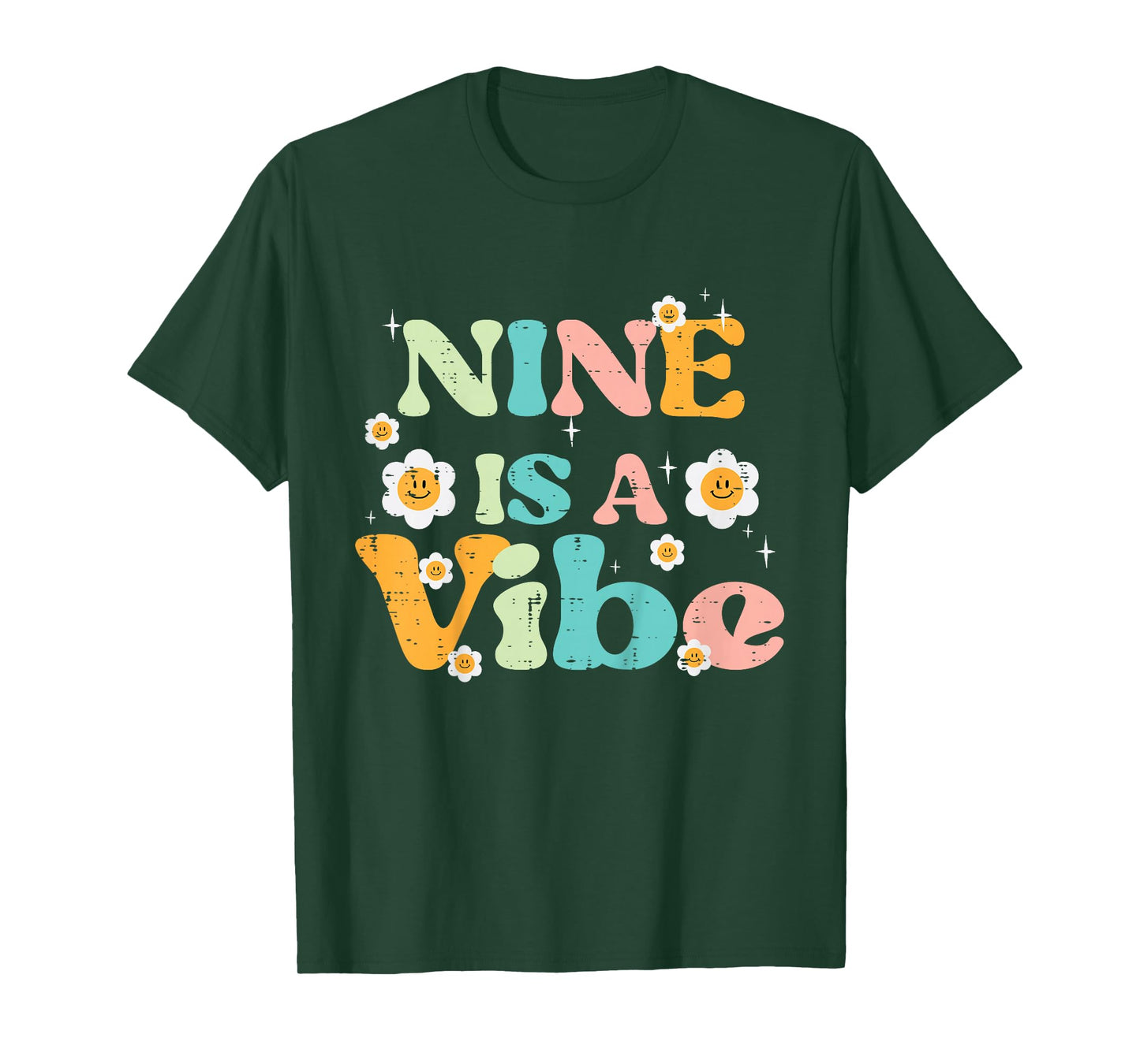 9th Birthday Nine Is A Vibe Retro 9 Bday Groovy Girls Kids T-Shirt