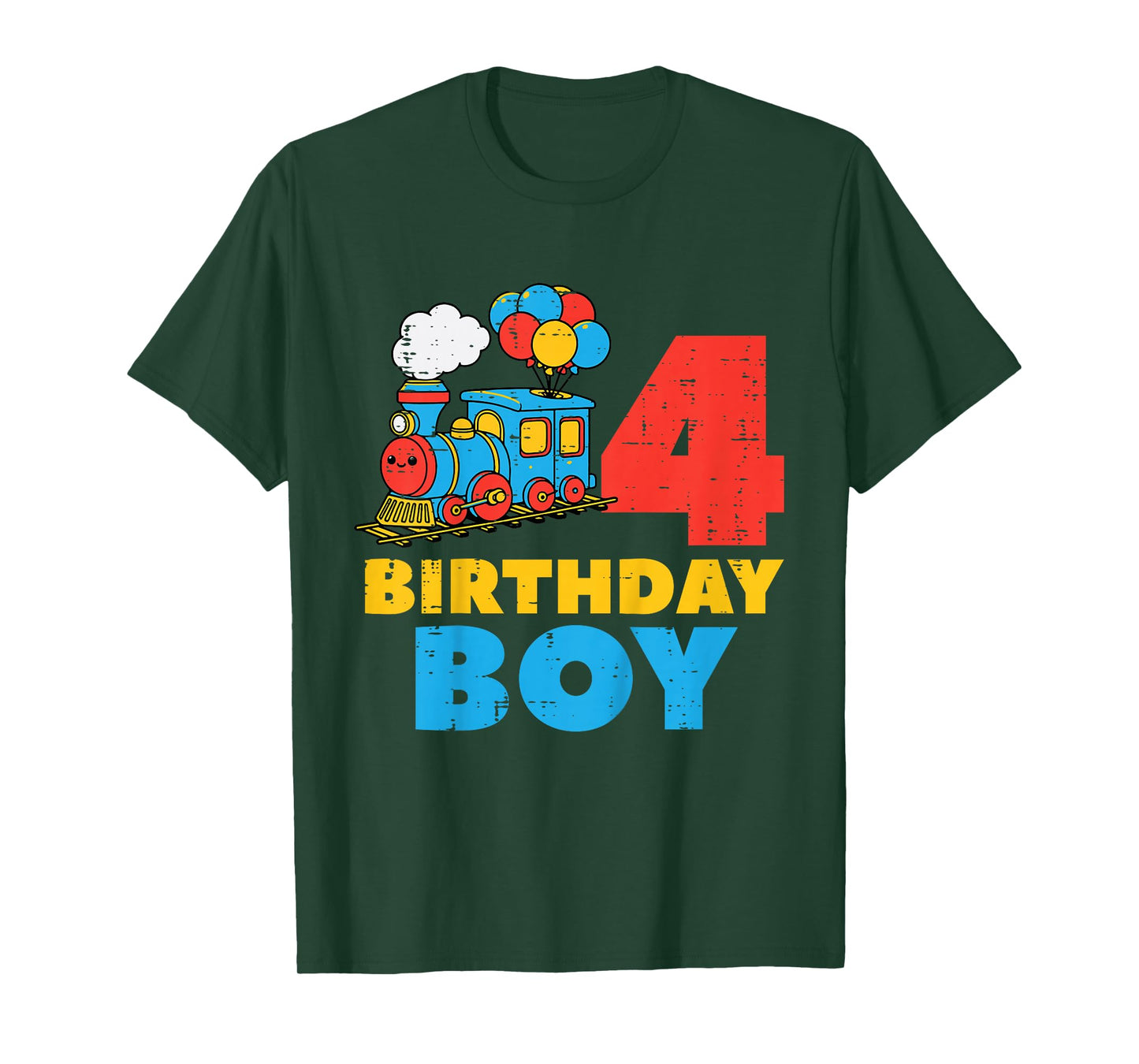 Kids 4th Bday Train Birthday Boy 4 Four Year Old Party Boys Kids T-Shirt