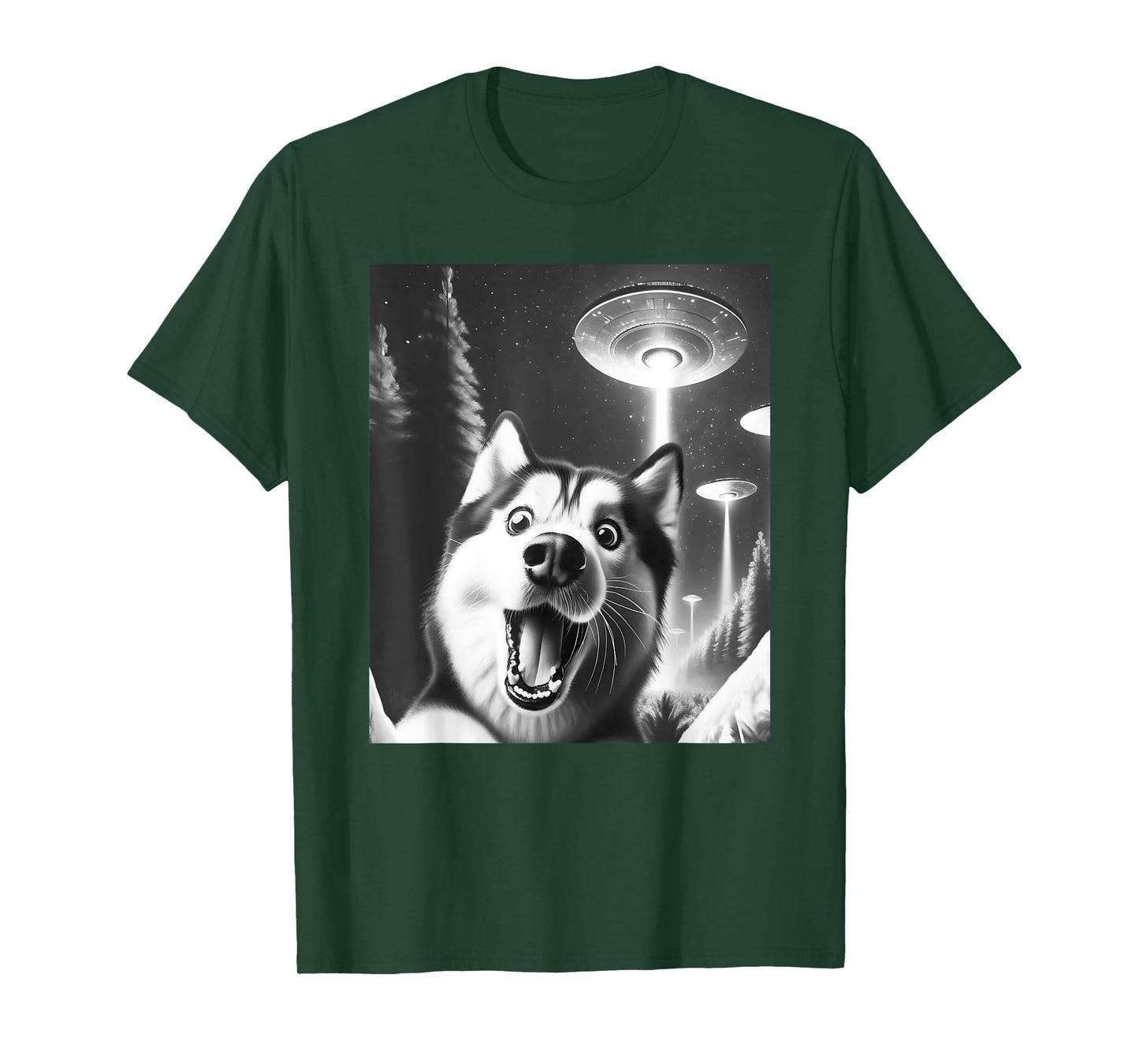 Funny Siberian Husky Alien UFO Taking a Selfie Dog Mom Dad T-Shirt