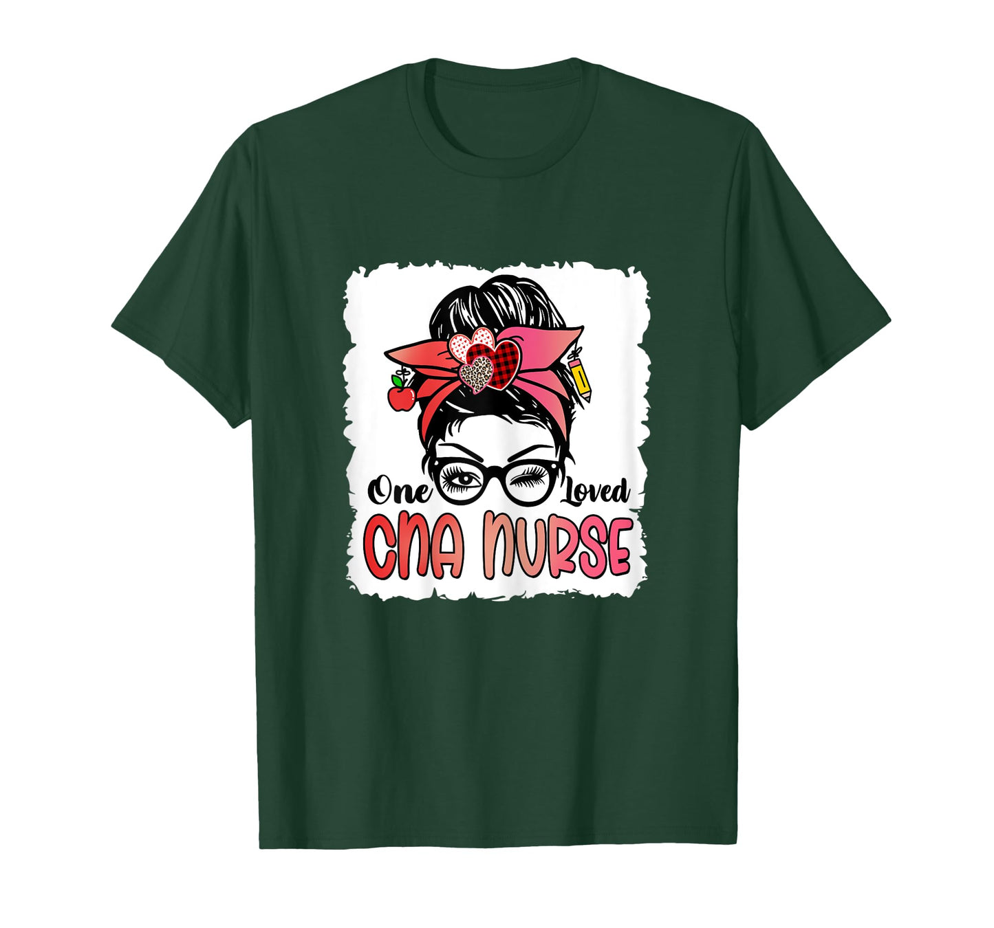 Womens Bleached One Loved Cna Nurse Cute Valentine Messy Bun Women T-Shirt