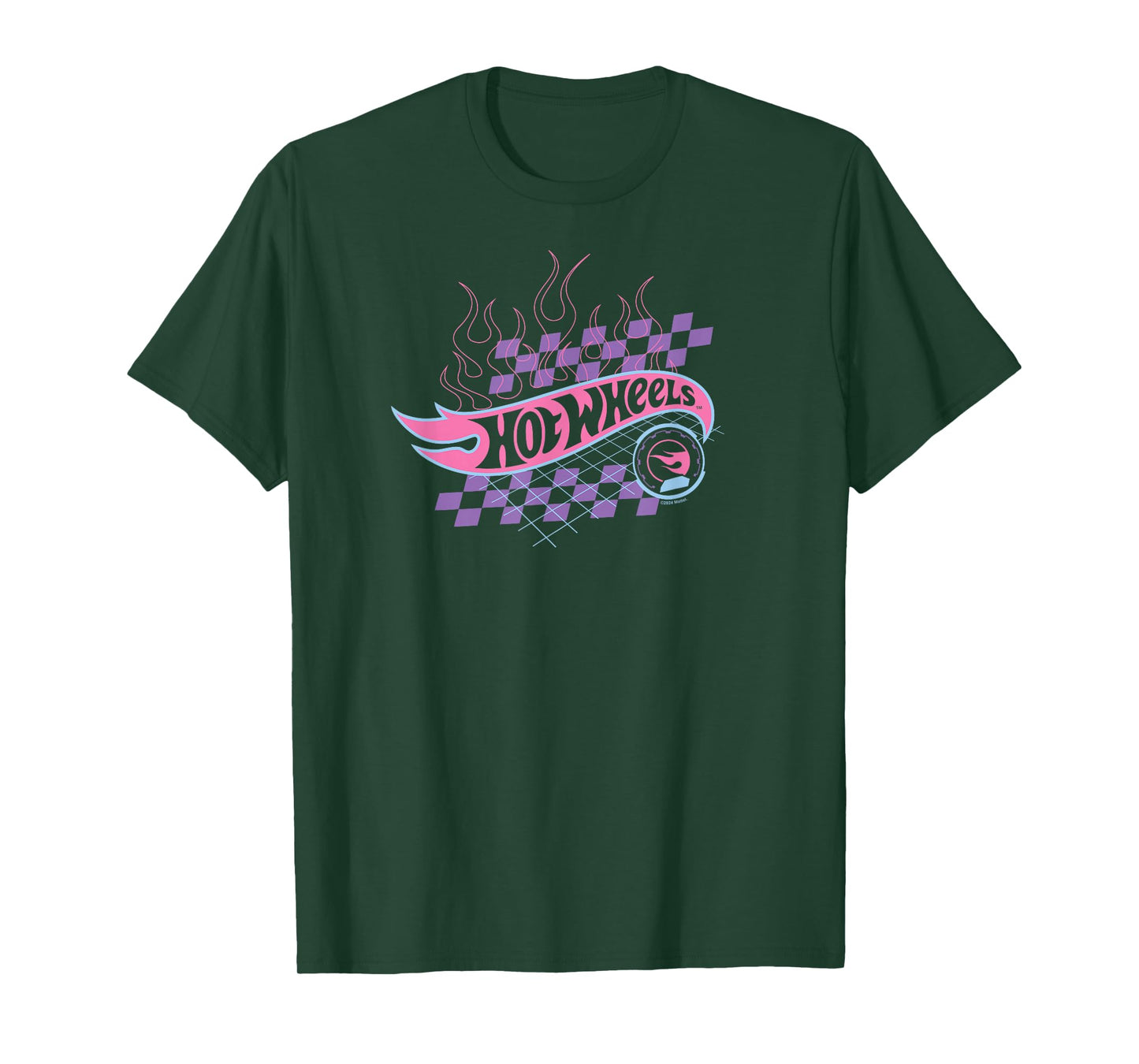 Hot Wheels - Flaming Logo With Checkered Background T-Shirt