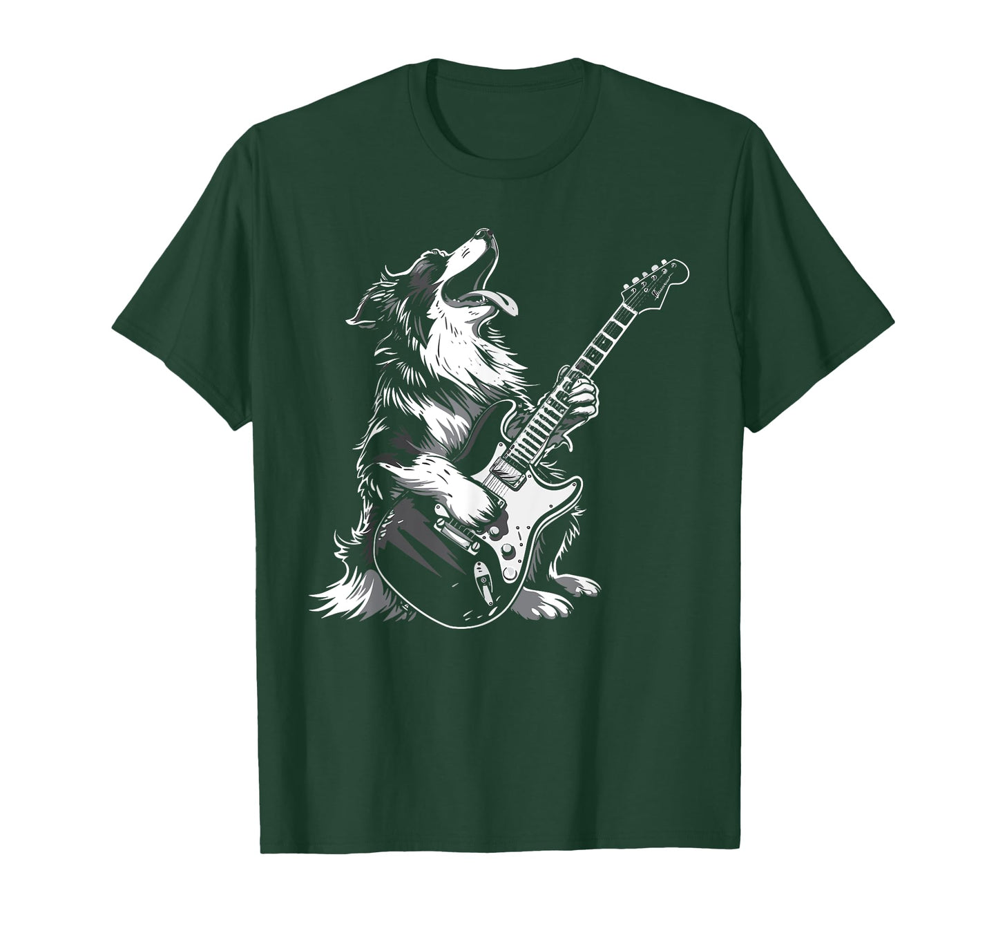 Dog Guitarist Guitar - Australian Shepherd Dad Mom T-Shirt