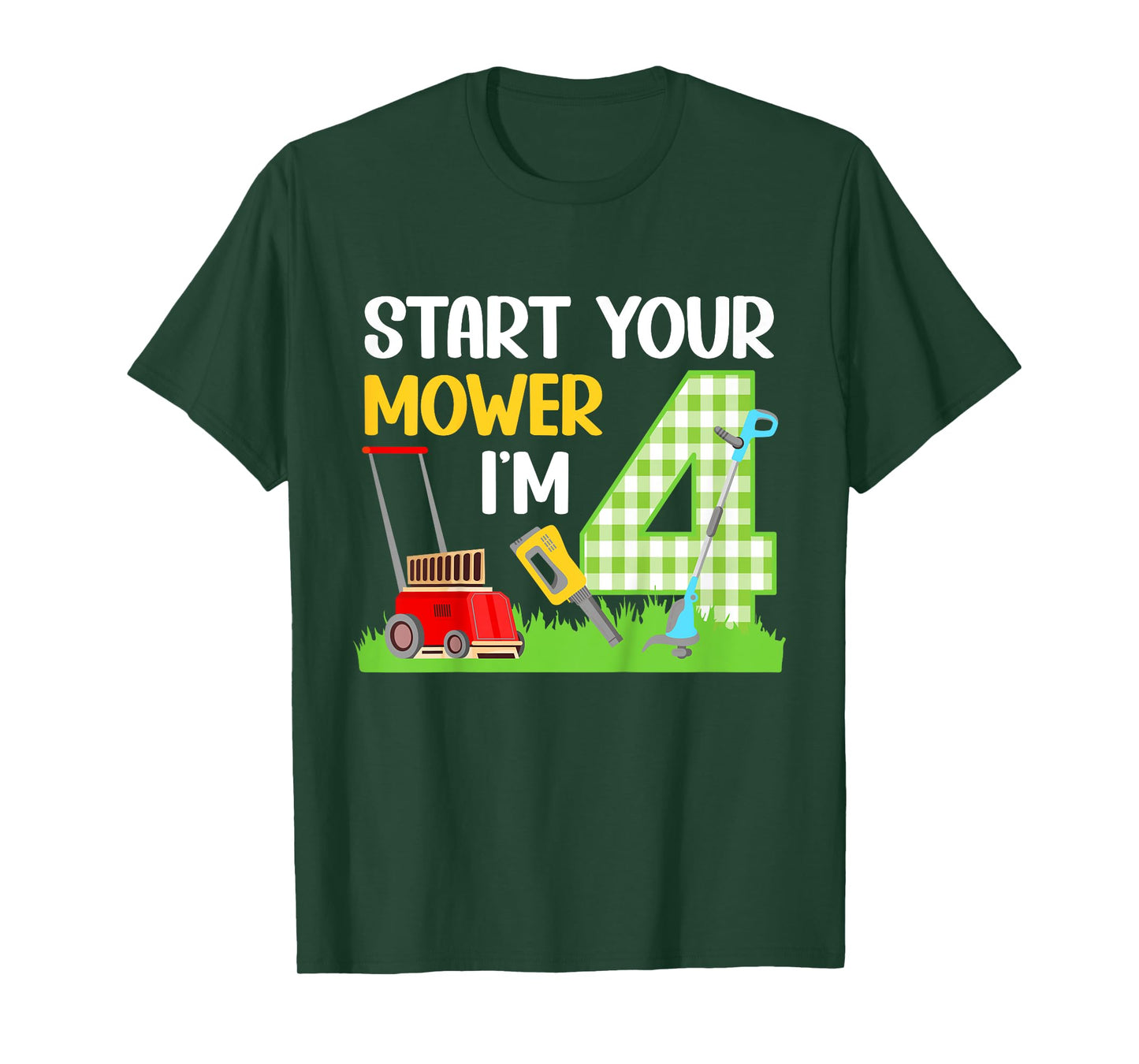 Kids 4th Lawn Mower Birthday Party Four Year Old Boy Lawn Mowing T-Shirt