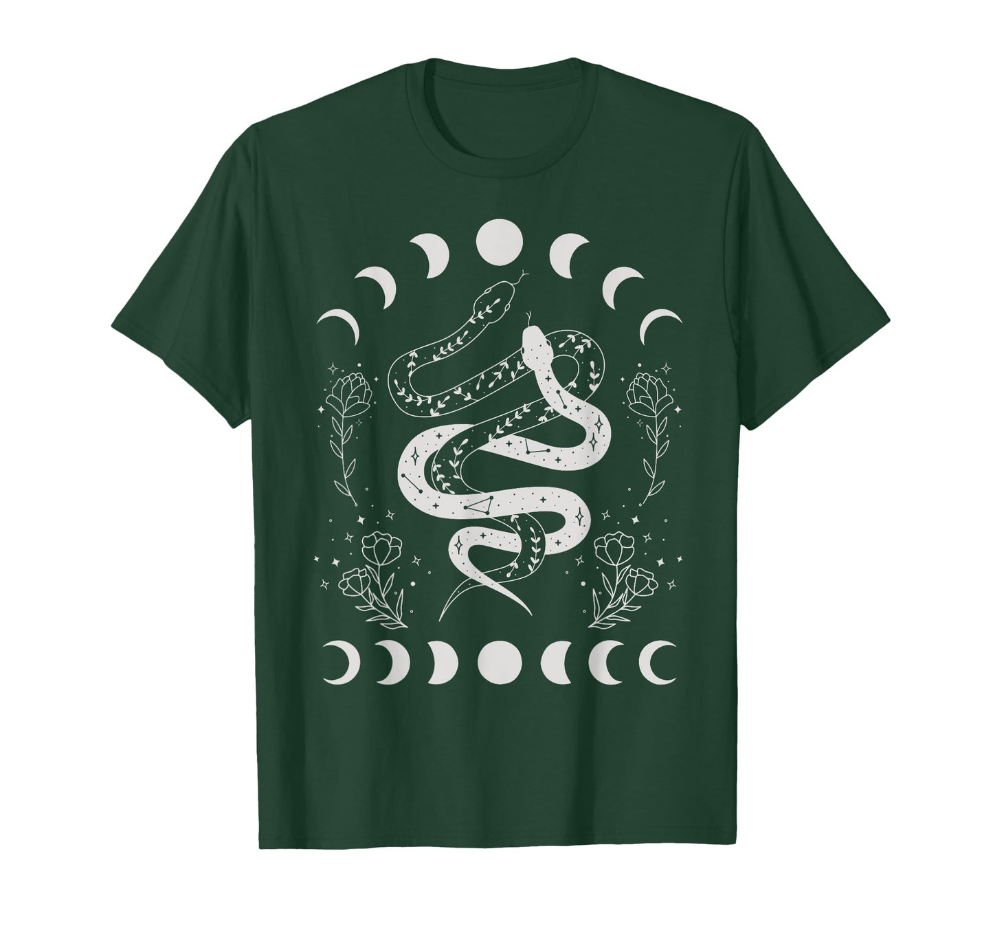 Snake And Moon Phases Celestial Floral Witchy Halloween T-Shirt