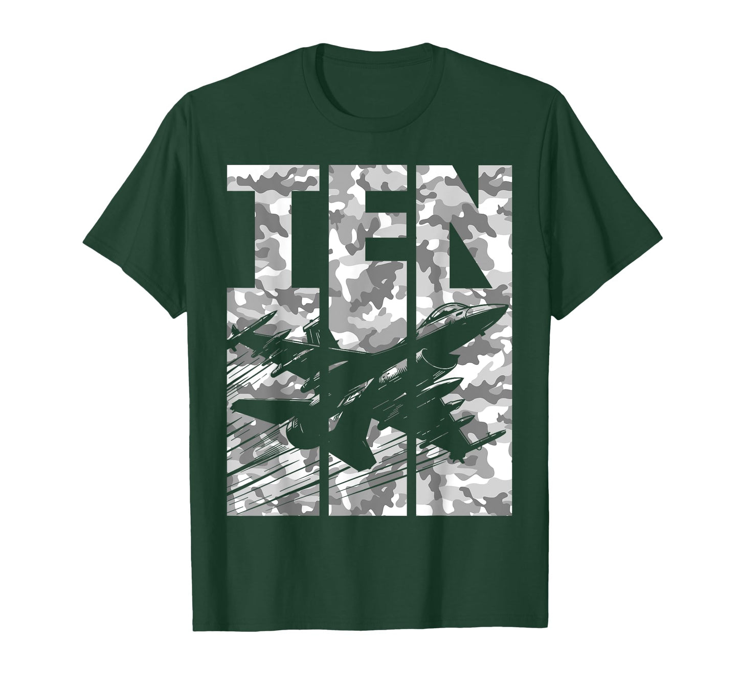 Military Fighter Jet Camo Ten Year Old Boys 10th Birthday T-Shirt