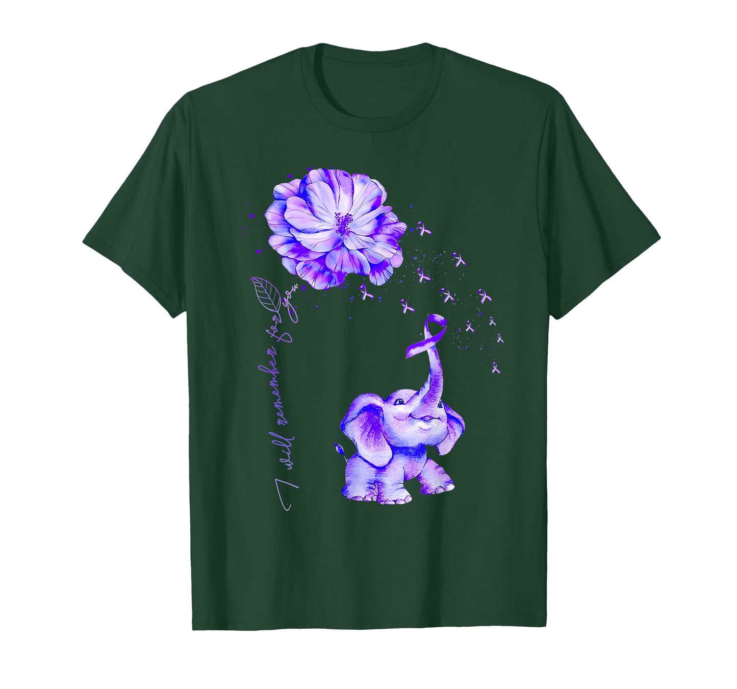 I'll Remember For You Purple Elephant Alzheimer's Awareness T-Shirt