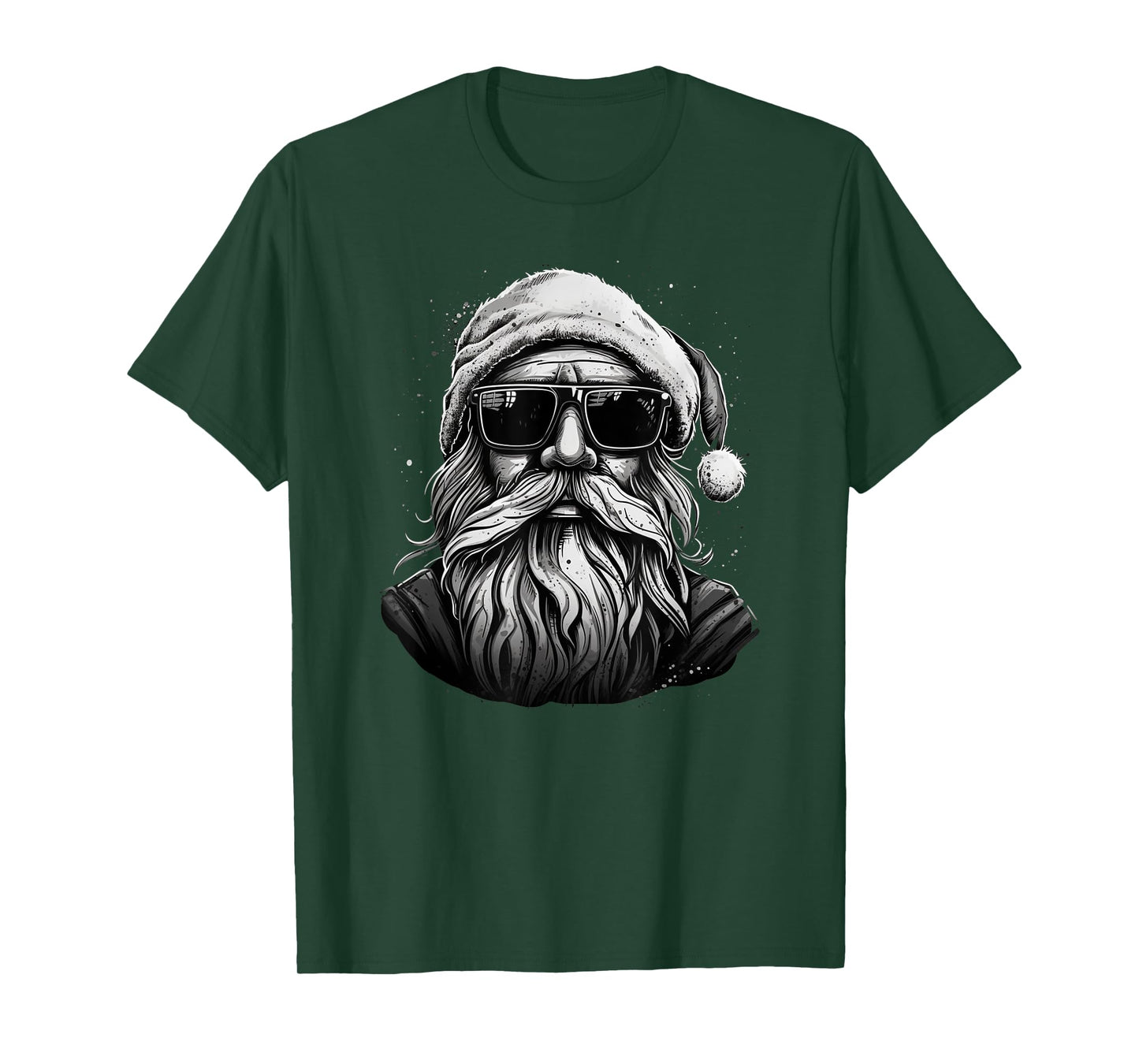 Funny cool Santa Face Hipster With Beard & Glasses Christmas T-Shirt