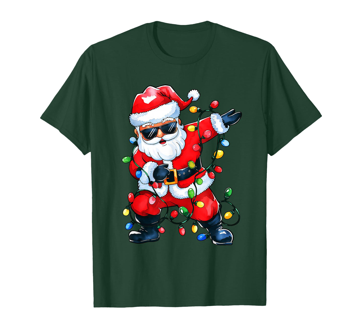 Dabbing Santa Xmas Light Girls Boys Kids Funny Christmas Tee T-Shirt