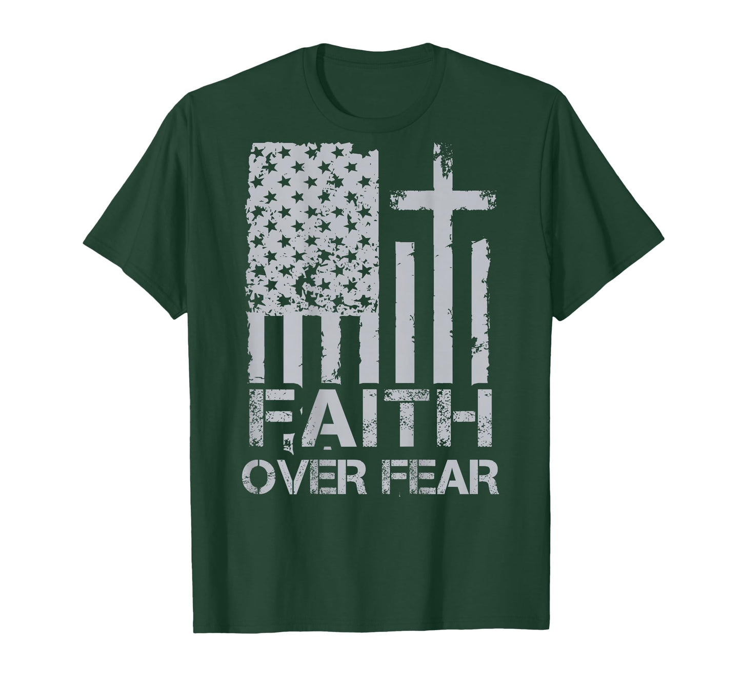 Men Christian Faith Over Fear US Flag 4th Of July (on back) T-Shirt