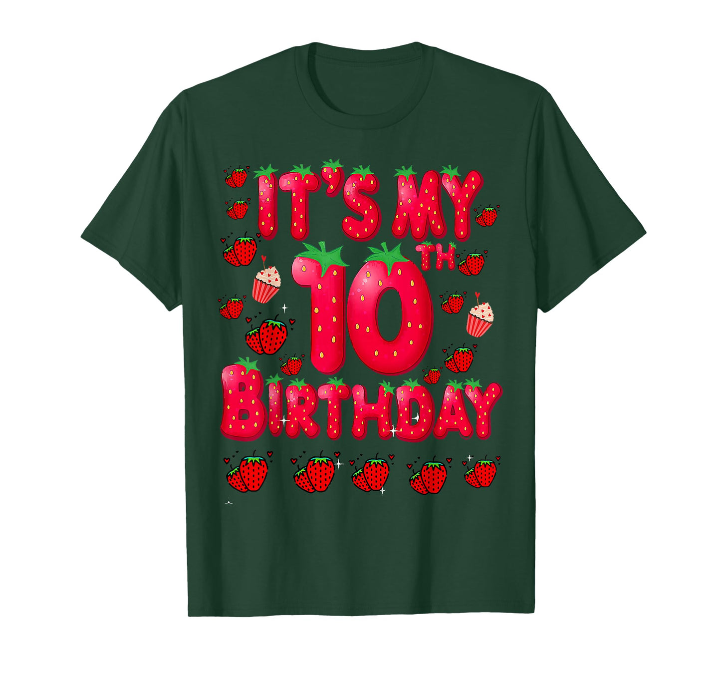 Kids 10 Year Old Strawberry Birthday Girl Sweet Fruit 10th T-Shirt