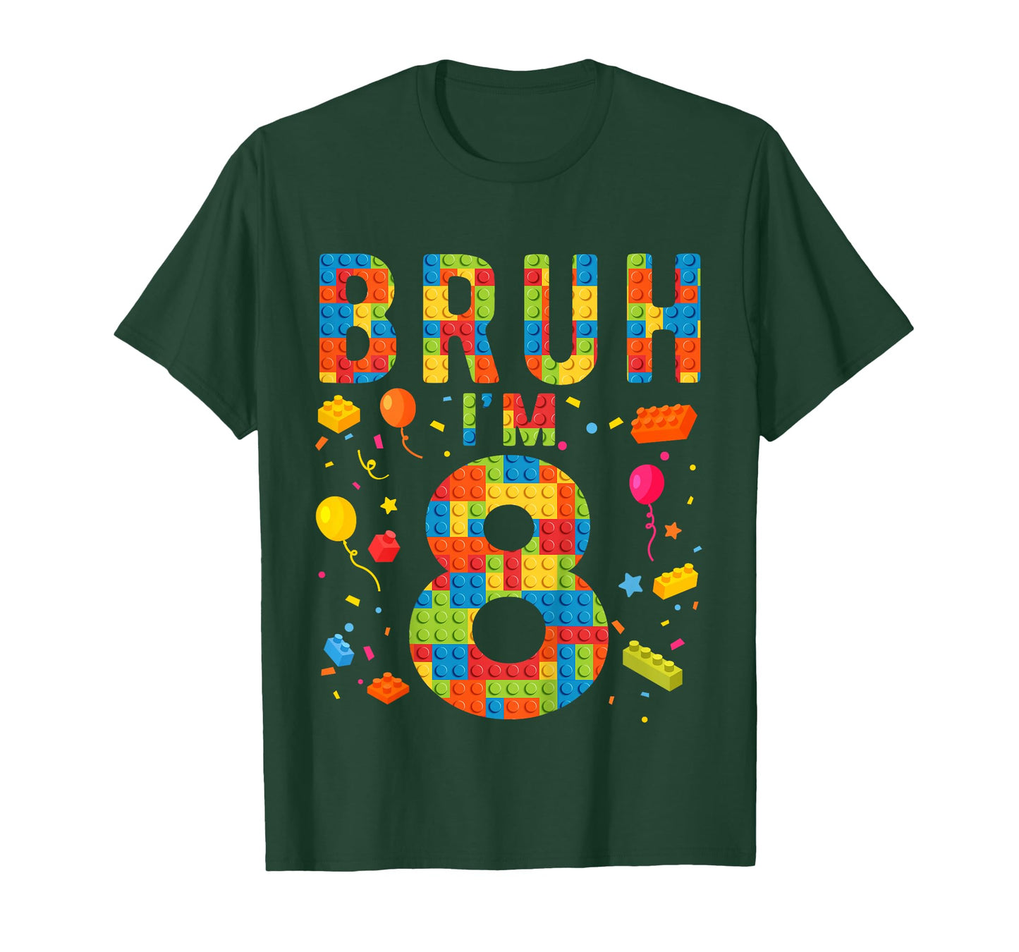 Kids 8 Year Old Building Blocks Bruh 8th Birthday Boy T-Shirt