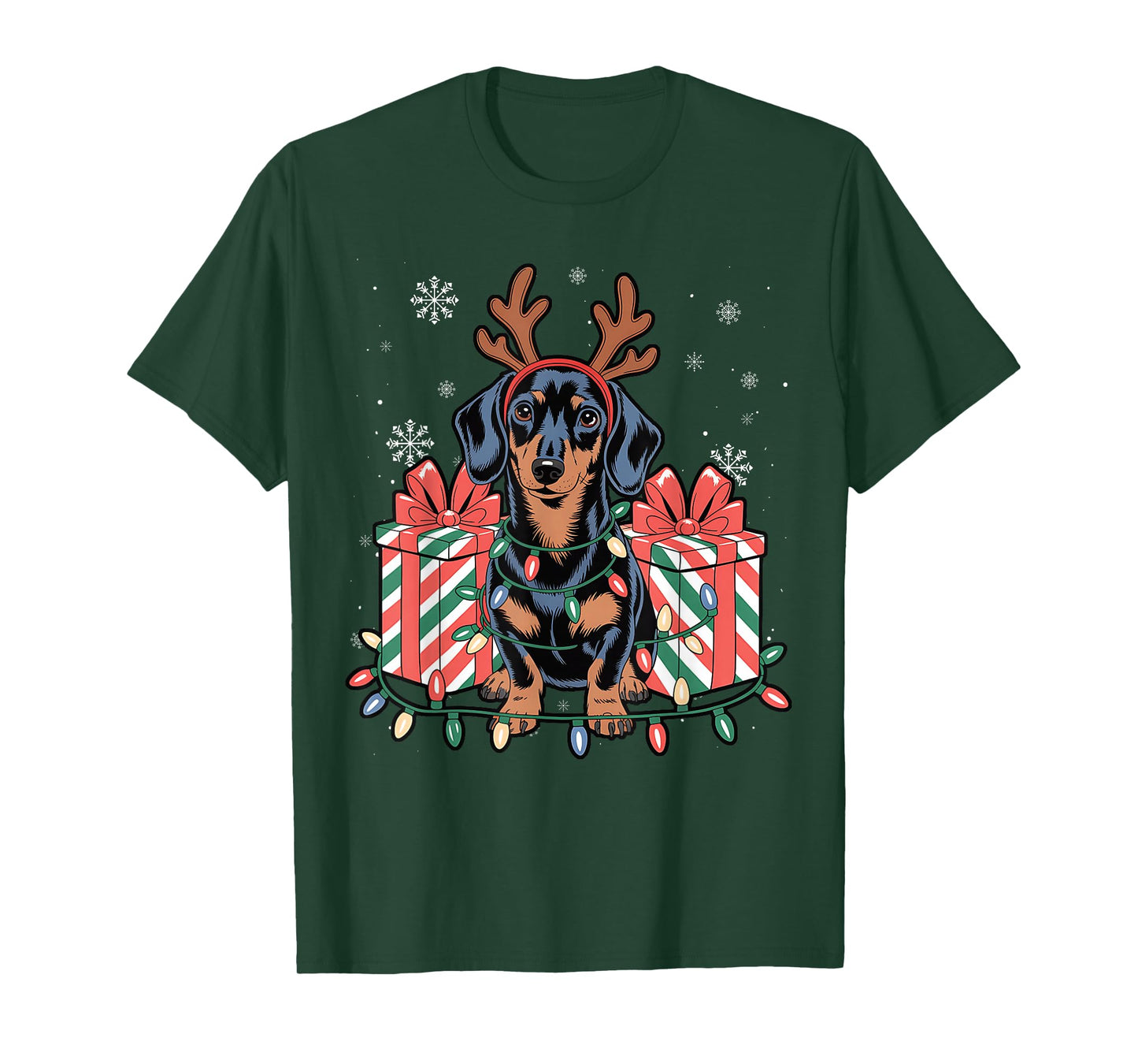 Cute Reindeer Dachshund Christmas for Women Men Dog Lover T-Shirt
