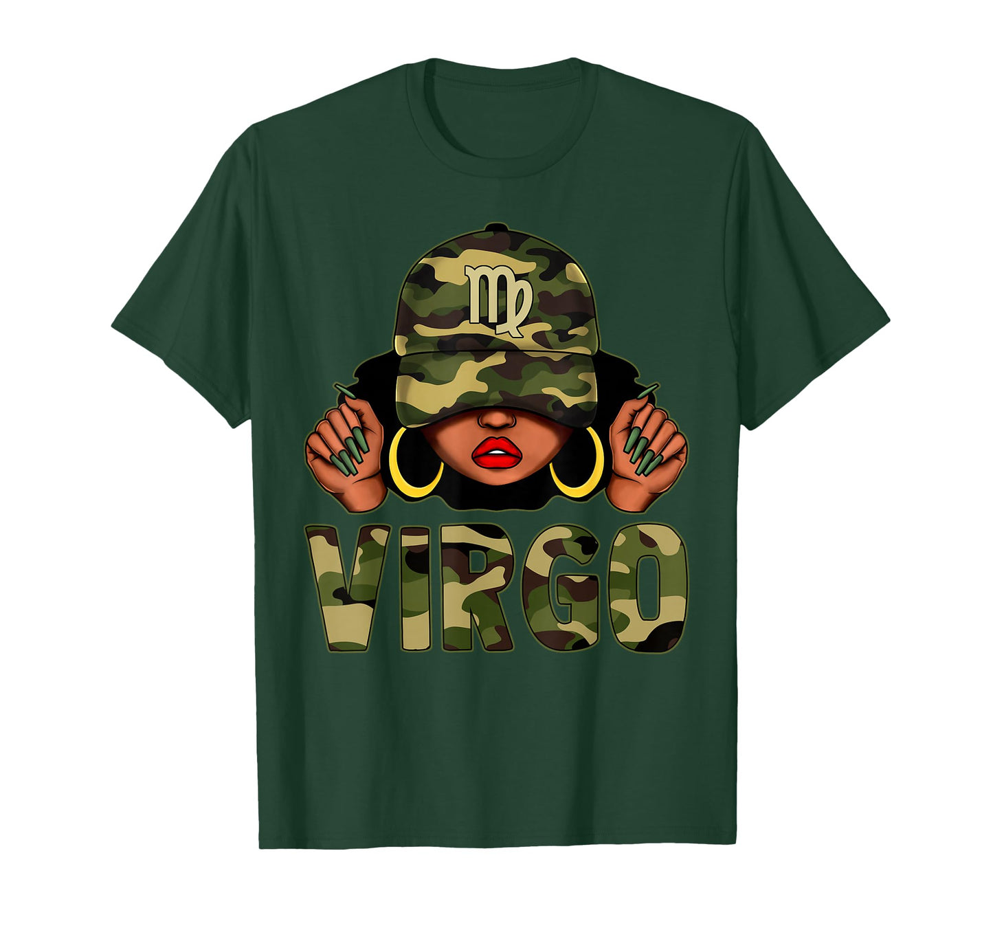 Virgo Queen Black Woman With Cap Camo Afro Girl Zodiac T-Shirt