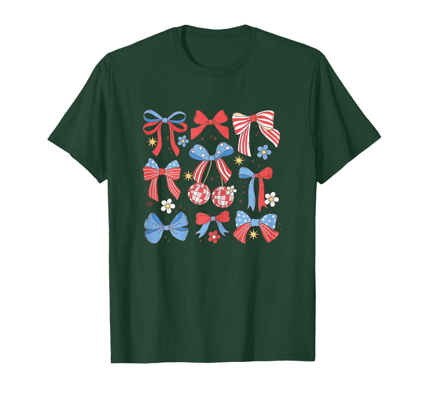 Coquette Red White & Blue Patriotic Bows Retro July 4th T-Shirt