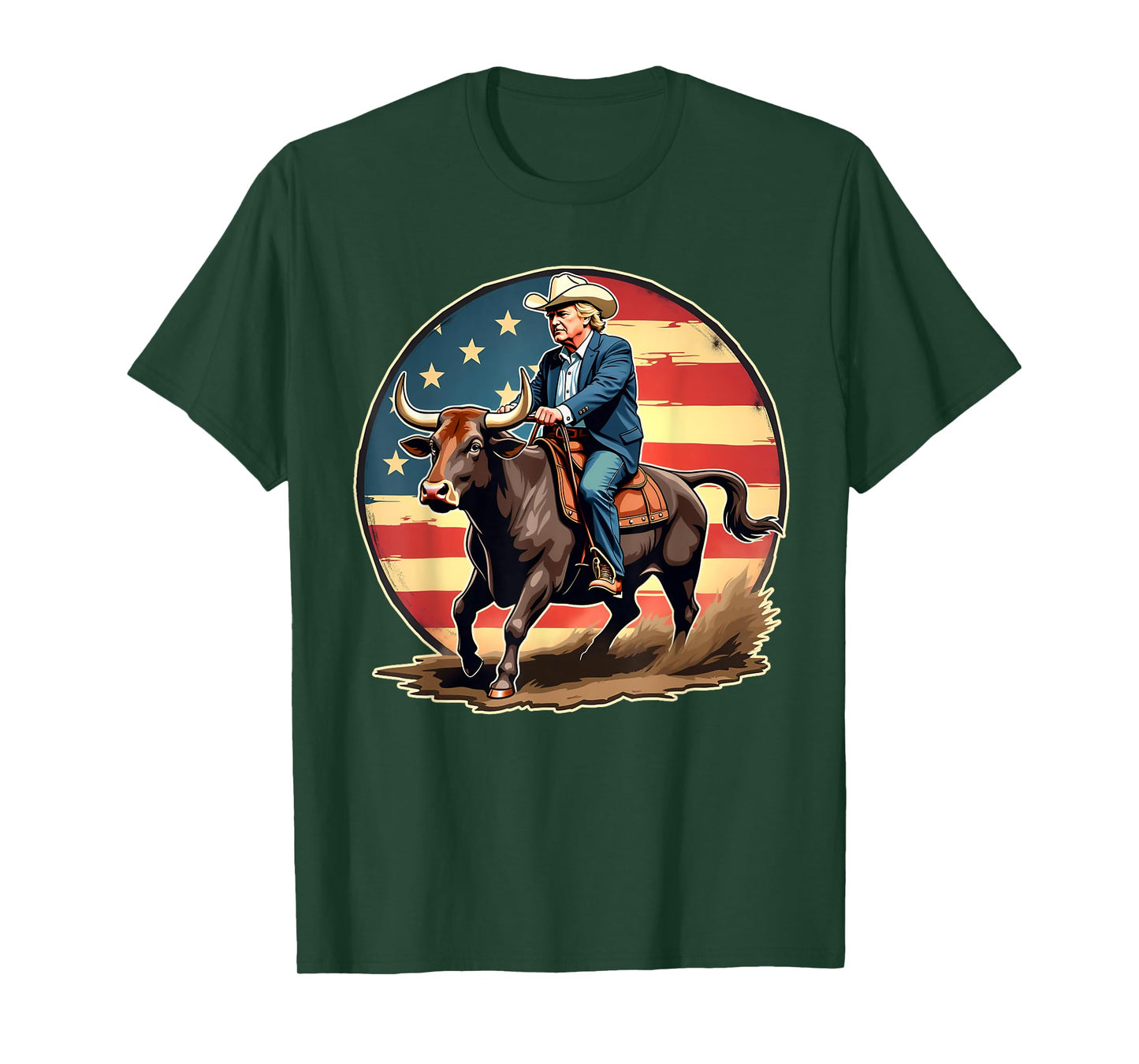 Trump Bull Rider Tee American Flag USA Riding Rodeo Cowboy T-Shirt