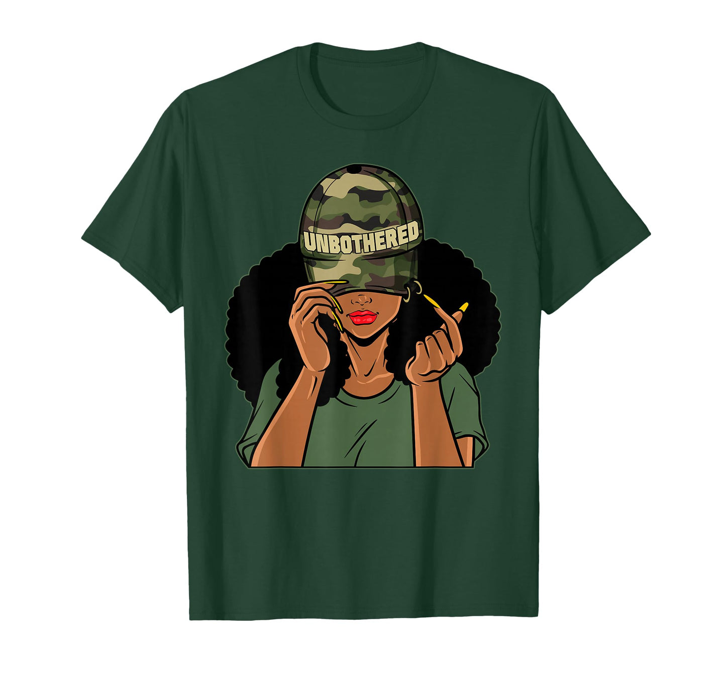 Unbothered Black Girl Camoflauge Afro Woman Black Queen T-Shirt